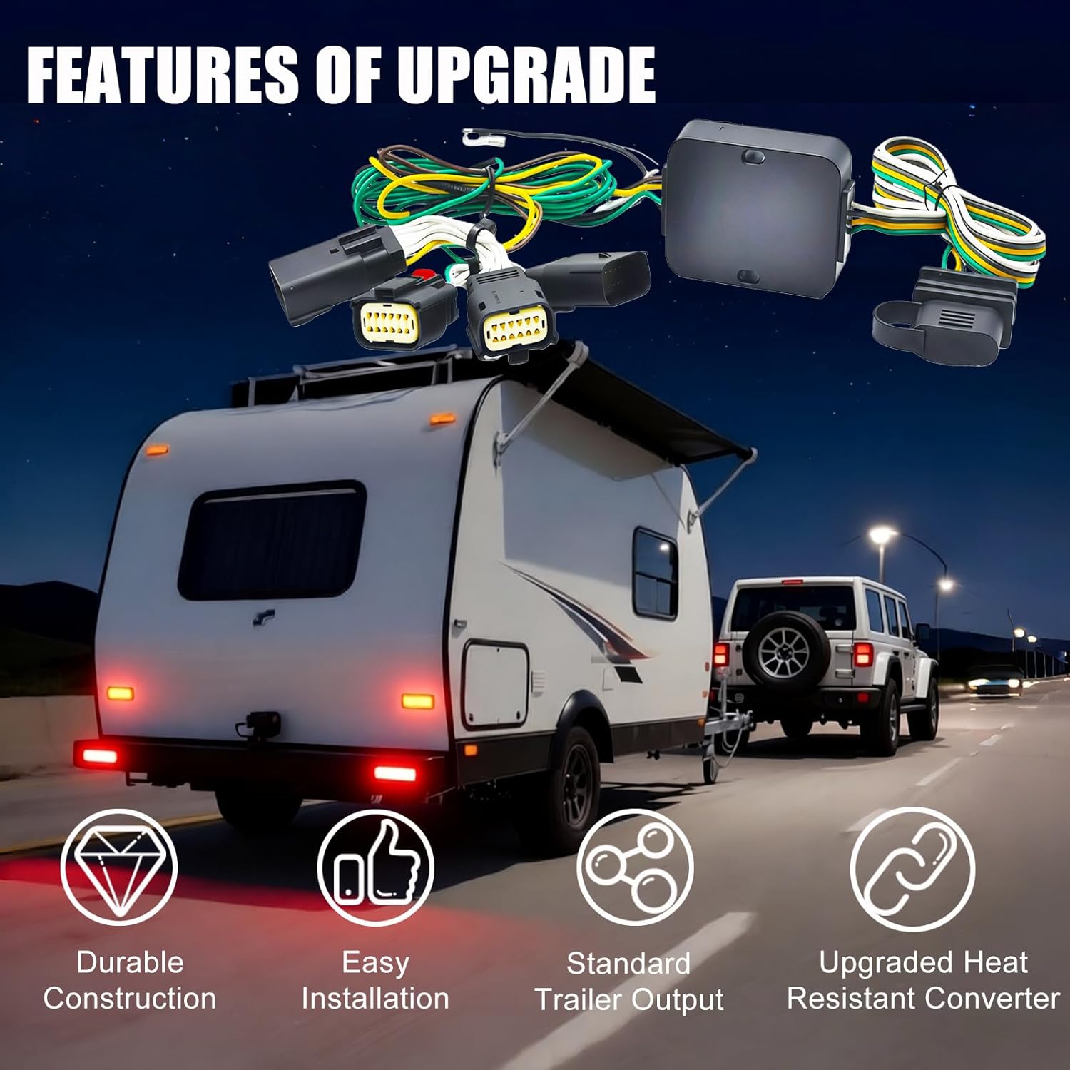 56407 4-Pin Trailer Wiring Harness Compatible with 2018-2024 Jeep Wrangler JL/JLU、Jeep Gladiator JT 2020-2024, 4 Way Towing Hitch Wire Harness Kit for JL Trailer Light Connect