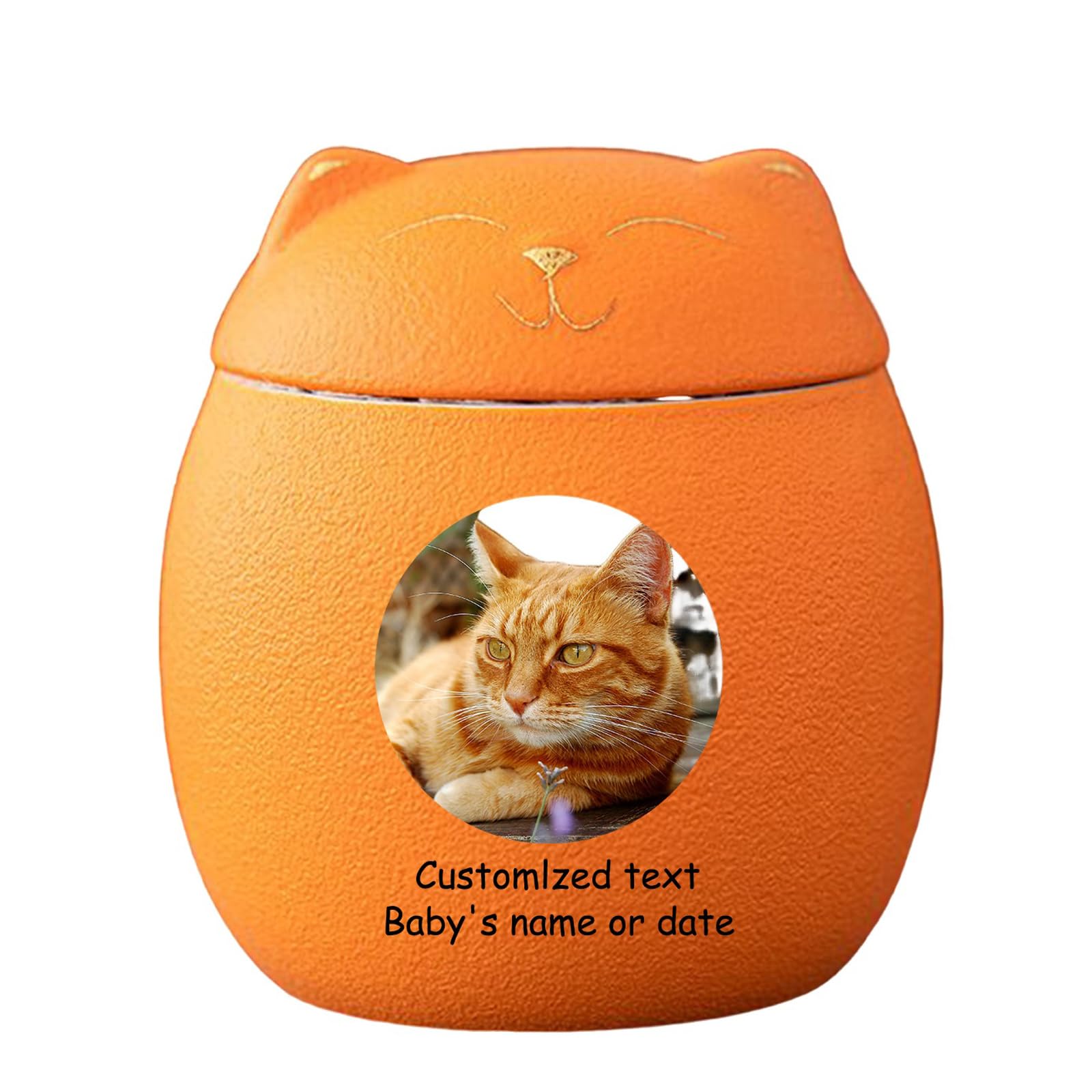 WXMYOZR Cat Urns for Ashes Personalized, Custom Pet Urns for Cats Ashes Ceramic Cat-Shaped Urn Pet Cremation Urns Cat Memorial Keepsake Urns,Orange,Big