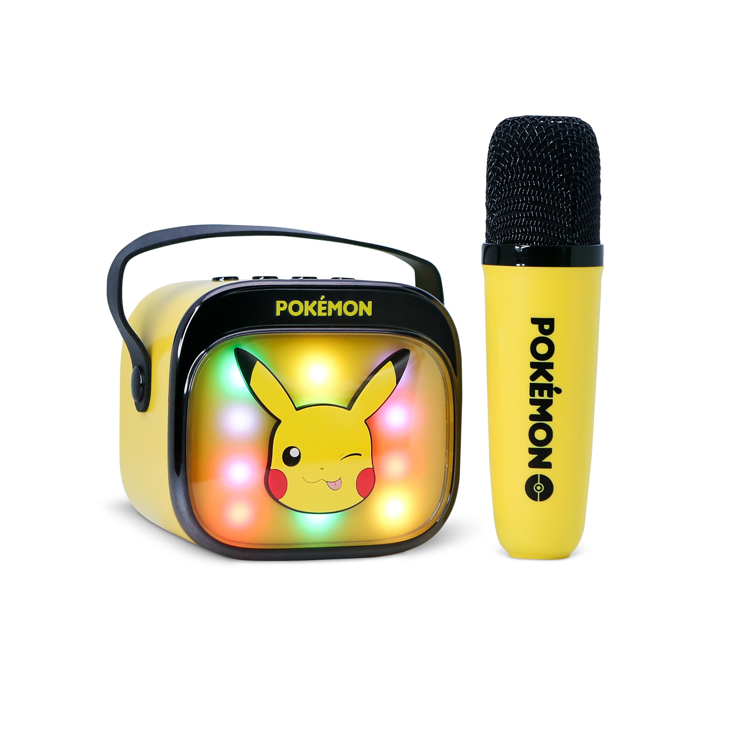 Pokemon Pikachu Mini LED Wireless Karaoke Speaker with Bluetooth Microphone, Yellow, Colour-Changing Lights