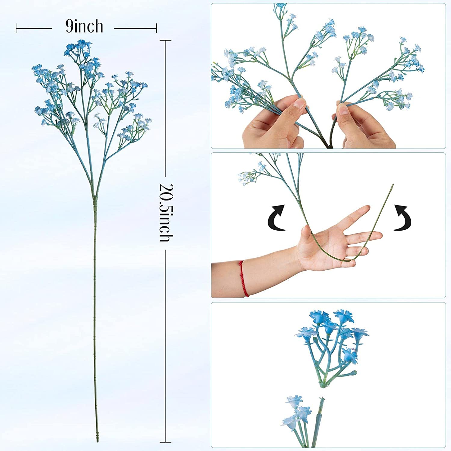 Uhky 6 Pcs Artificial Baby Breath Gypsophila Flowers Bouquets Real Touch Flowers for Wedding Party DIY Wreath Floral Arrangement Home Decoration (Blue) - Image 4