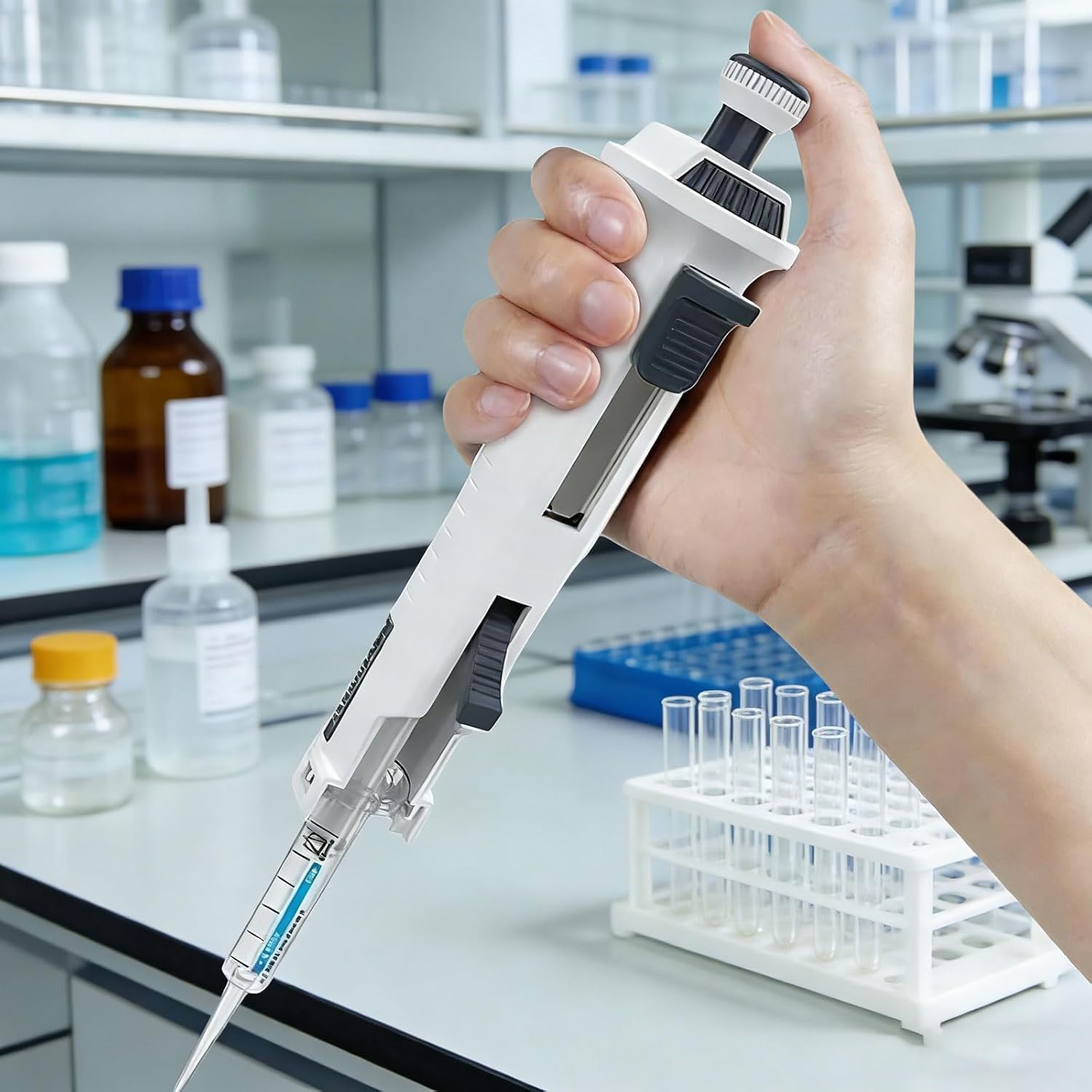 Pipeta manual de laboratorio, rango de volumen de 0,5-50 ml, 5 niveles ajustables, agarre cómodo, ideal para enseñanza e investigación científica