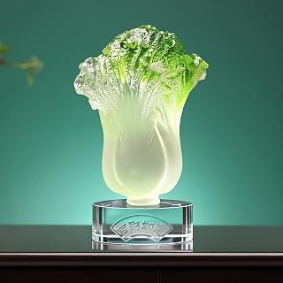 Chinese Fengshui Statue, Liuli Cabbage Decor Intangible Cultural Heritage Wax-Loss Craft Wealth Lucky Charm Home Office Decoration Housewarming Gift