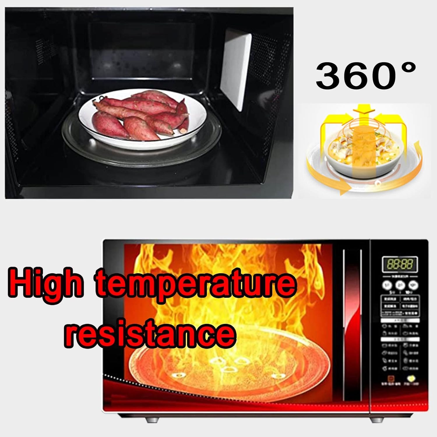 Microwave Glass Turntable Plate Replacement, 9.6" 10.6" 12.4" Microwave Glass Plate, Circular Glass Turn Table Top Kit With Microwave Turntable Coupler And Ring, Heat-insulated And Durable ( Color : C