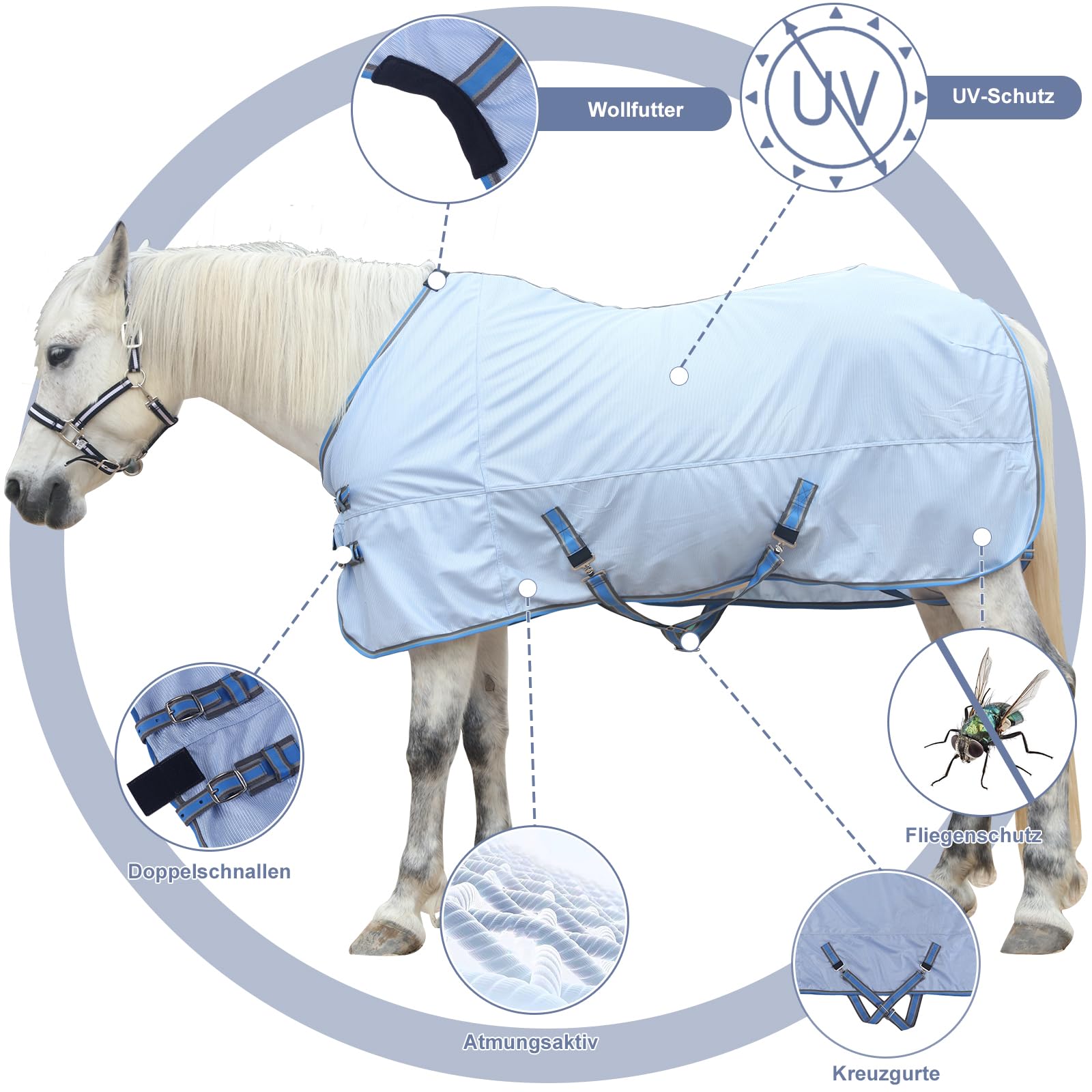 Manta antimoscas para caballo, manta para eccema con correa cruzada ajustable, protege la piel del caballo de arañazos, rayos UV y otras lesiones externas