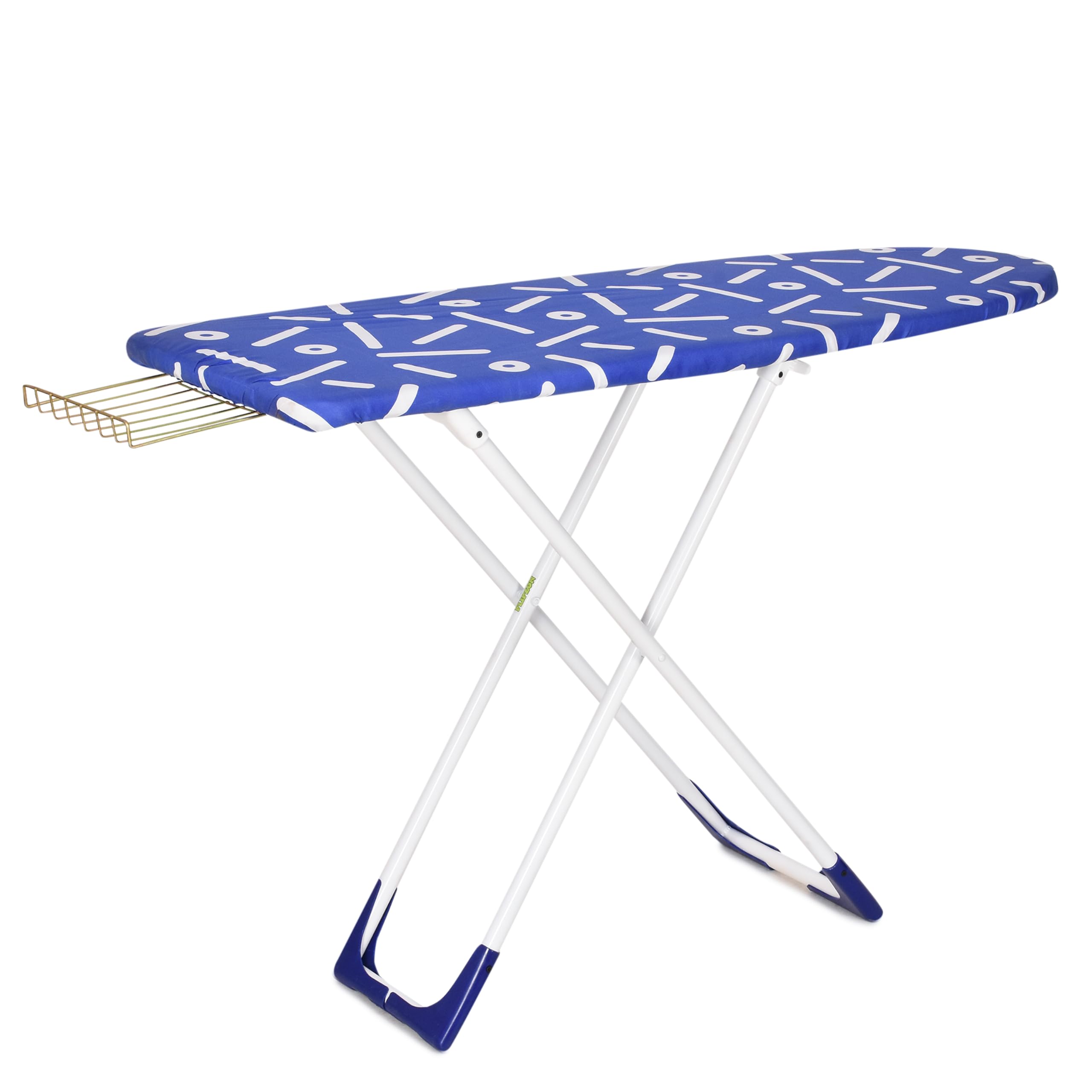 FLIPZON Wooden Turbo Ironing Board/Table with Iron Holder, Foldable & Adjustable (122 x 38cm) (Blue Line)