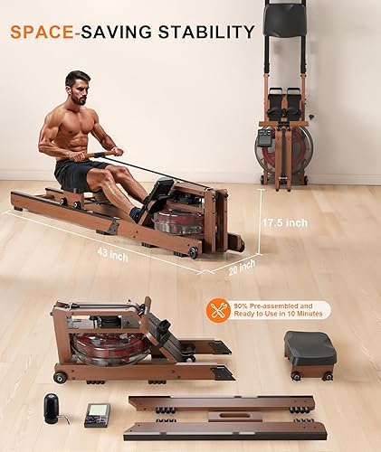 Miniatura 7 de Máquinas de remo para el hogar, máquina de remo de agua con diseño plegable, capacidad de 400 libras, monitor LCD, rieles de deslizamiento suave,
