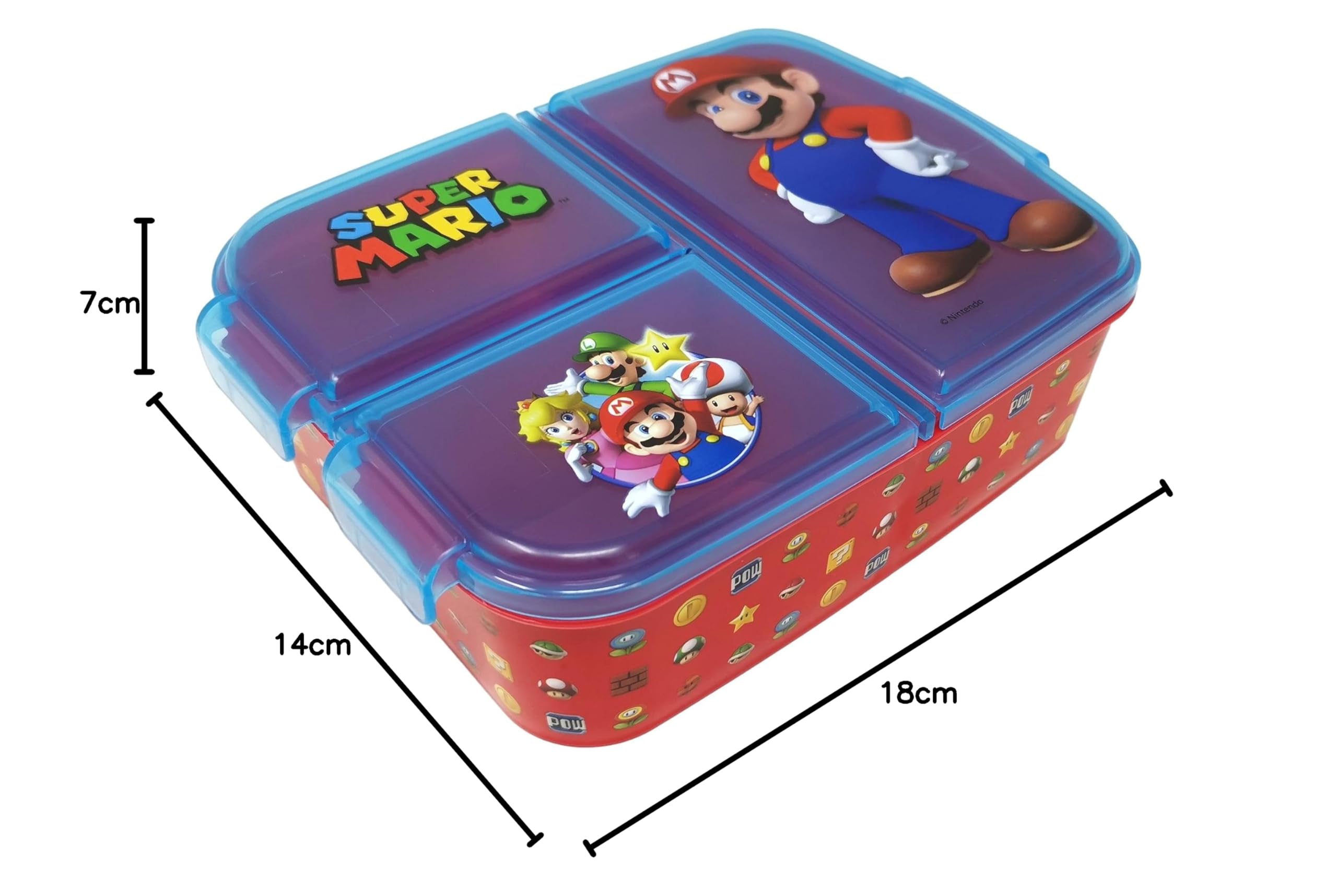 Fiambrera para niños, con compartimentos, para guardería, de plástico sin bisfenol A (Super Mario)