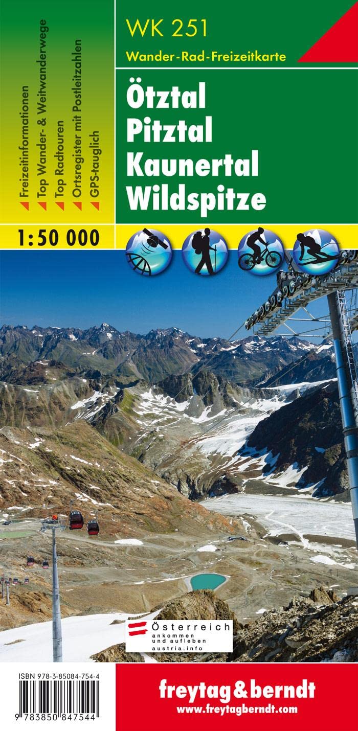**OTZTAL-PITZTAL-KAUNERTAL: Wandel- en fietskaart 1:50 000: WK 251