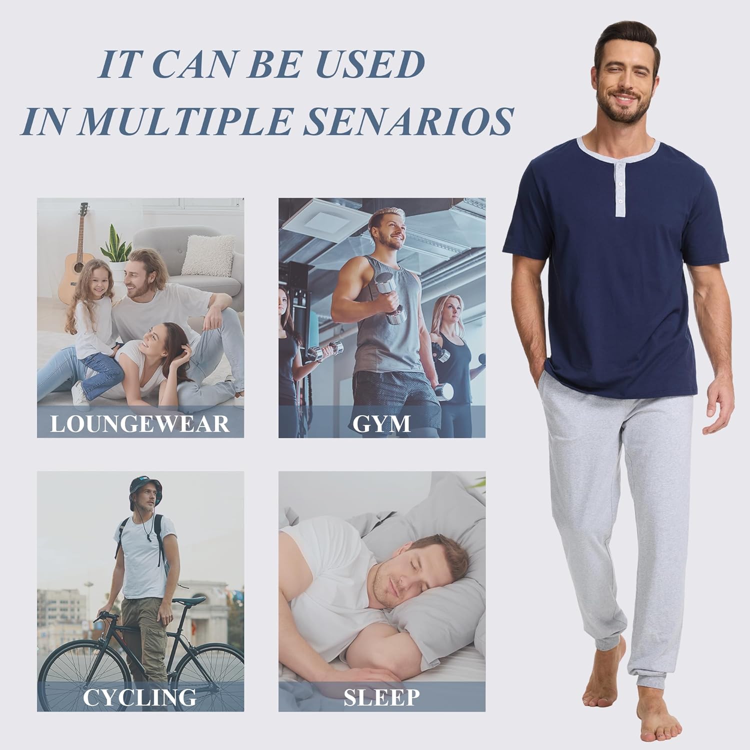 Men's Pajama Set with Henley Neckline 100% Cotton Soft and Comfortable Nightwear 2-Piece Lounge Set - Image 7