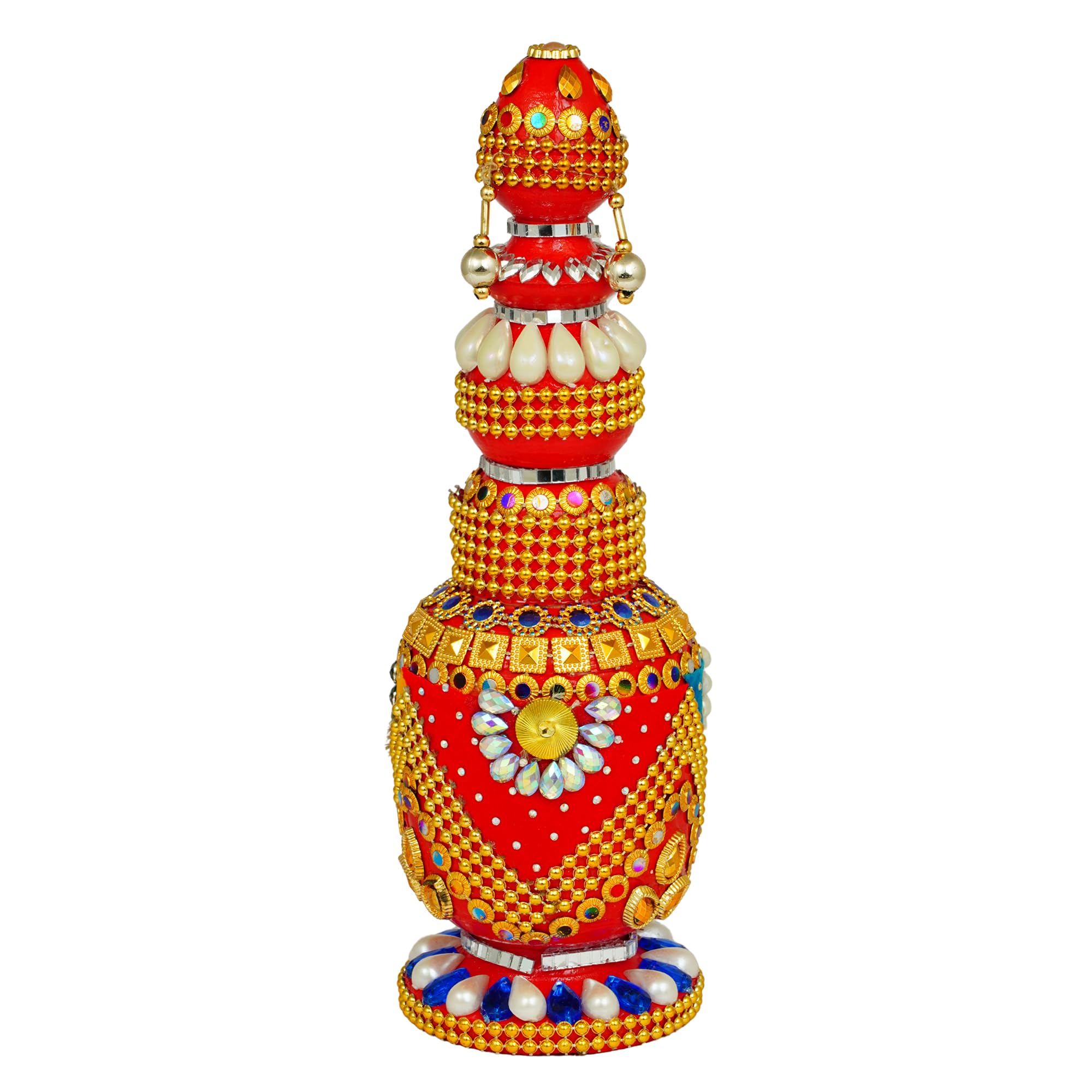Wooden Handmade Round Sindoor Box with Meena Work Refillable Case Multicolour H 19 W 6 L 5 cm (Set of Different Designs) (RED032)