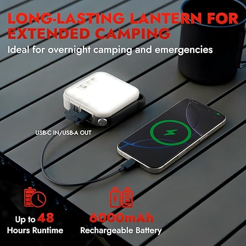 Miniatura 5 de WARSUN Linterna de campamento recargable de larga duración de 1000 lúmenes, luz LED portátil de 6000 mAh con carga solar, hasta 48 horas de tiempo