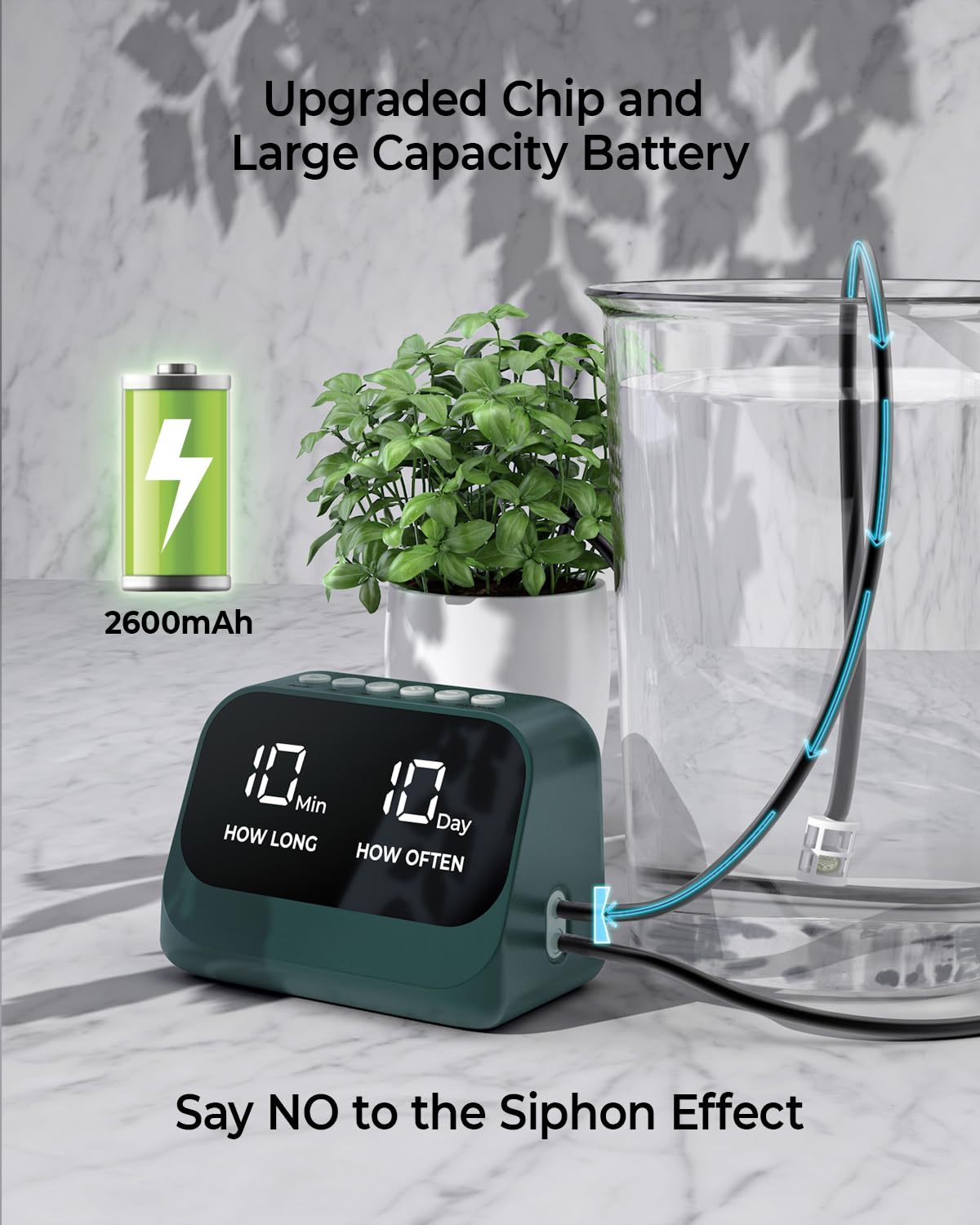Sistema di irrigazione automatico per piante in vaso, kit di irrigazione a goccia fai da te con timer intelligente, display a LED impermeabile e batteria di grande capacità, distribuzione precisa