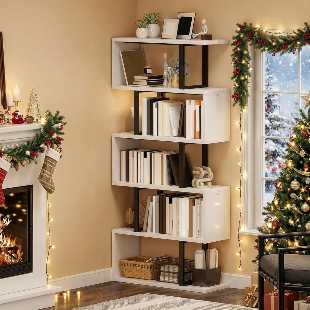 YITAHOME Tall Bookshelf Modern Book Shelf 6 Tier Bookcase, Open Display Storage Rack Shelves for Living Room/Bedroom/Home/Office/Kitchen, White