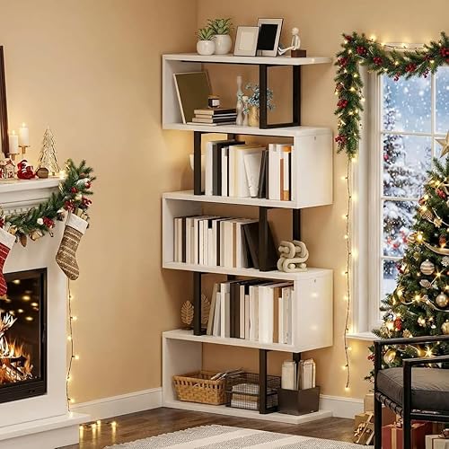 Miniatura 10 de YITAHOME Estantería de 5 niveles, estantería y estantería en forma de S, estantería industrial independiente multifuncional decorativa para sala de