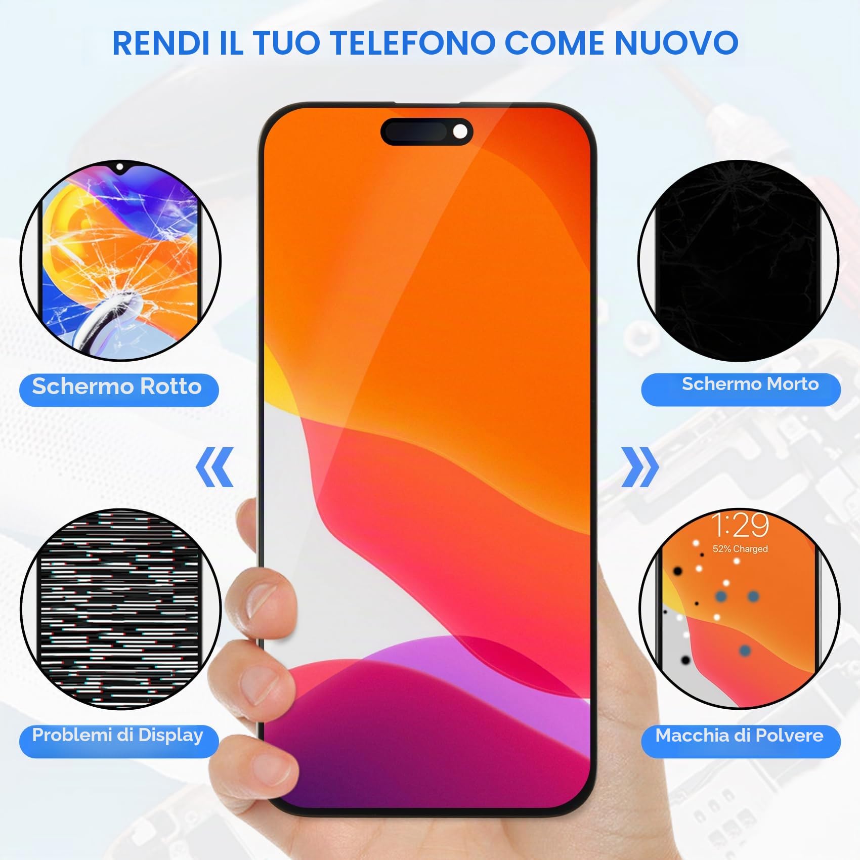 OLED per iPhone 15 Pro Max Sostituzione dello schermo, 6,7 pollici per iPhone 15 Pro Max Display LCD Digitizer Touch Screen Assembly Kit di riparazione A2849 A3105 A3106 A3108 con strumenti