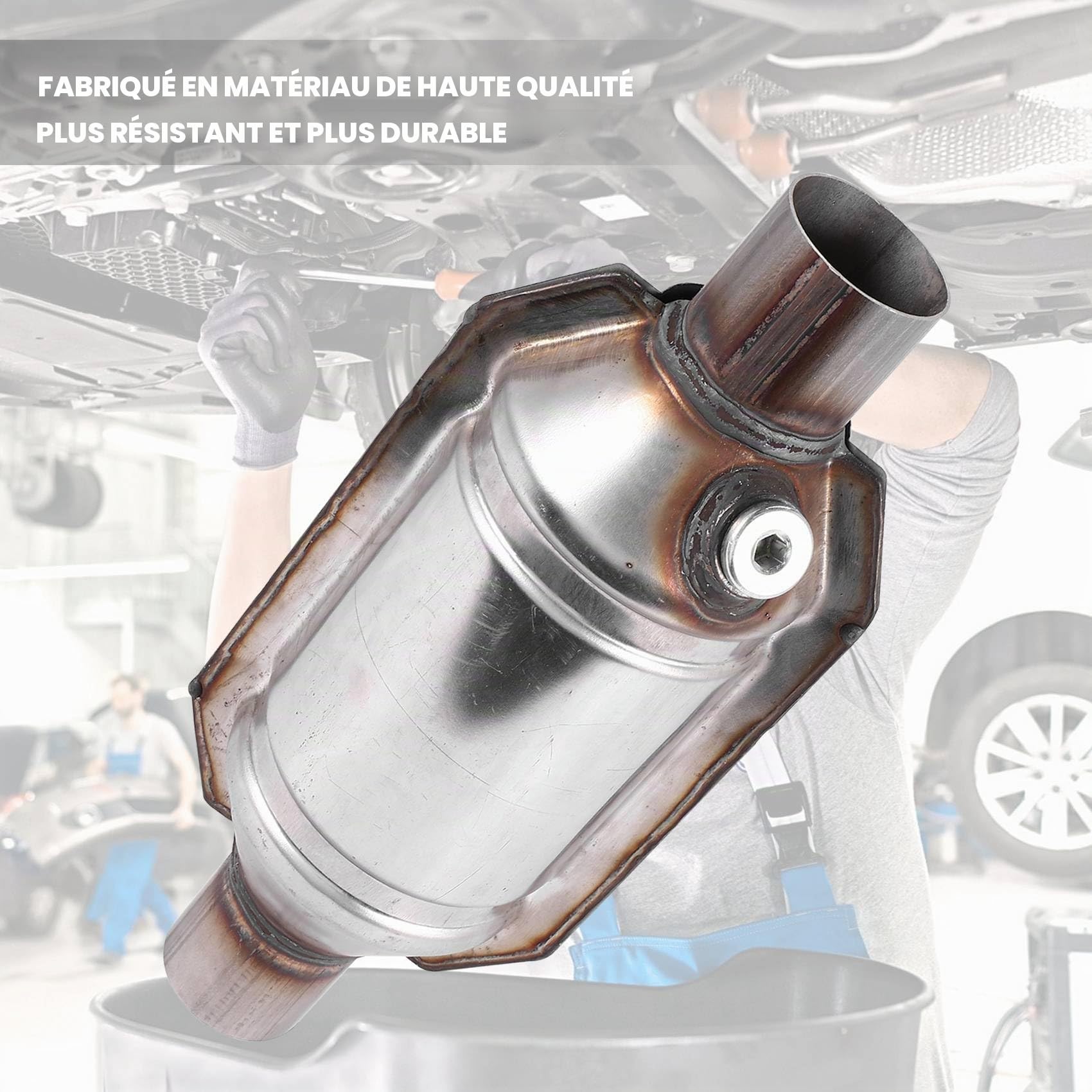 Catalyseur Universel Abouilledy avec entrée/Sortie, avec raccord O2 et écran Thermique 53004 Catalyseur de Voiture en Acier Inoxydable