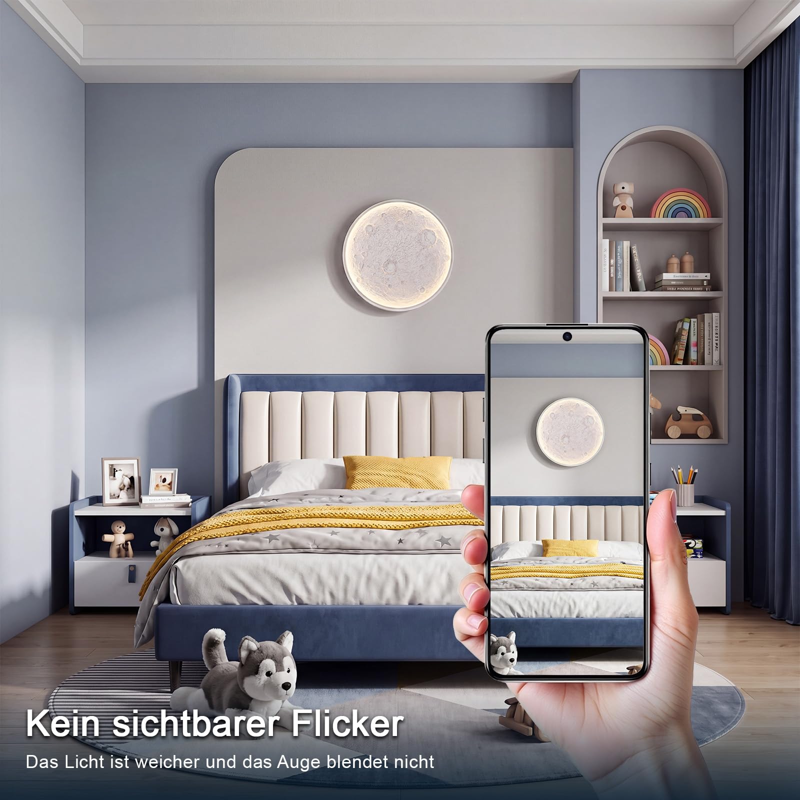 Mondlicht Deckenlampe LED Ø30cm 24W Weiß, Deckenleuchte Wohnzimmer mit 3 Farbtemperaturen (3000K/4000K/6500K), Lampe Wohnzimmer 2800LM IP44 Wasserdicht Badezimmer Lampe, für Schlafzimmer Flur Küche