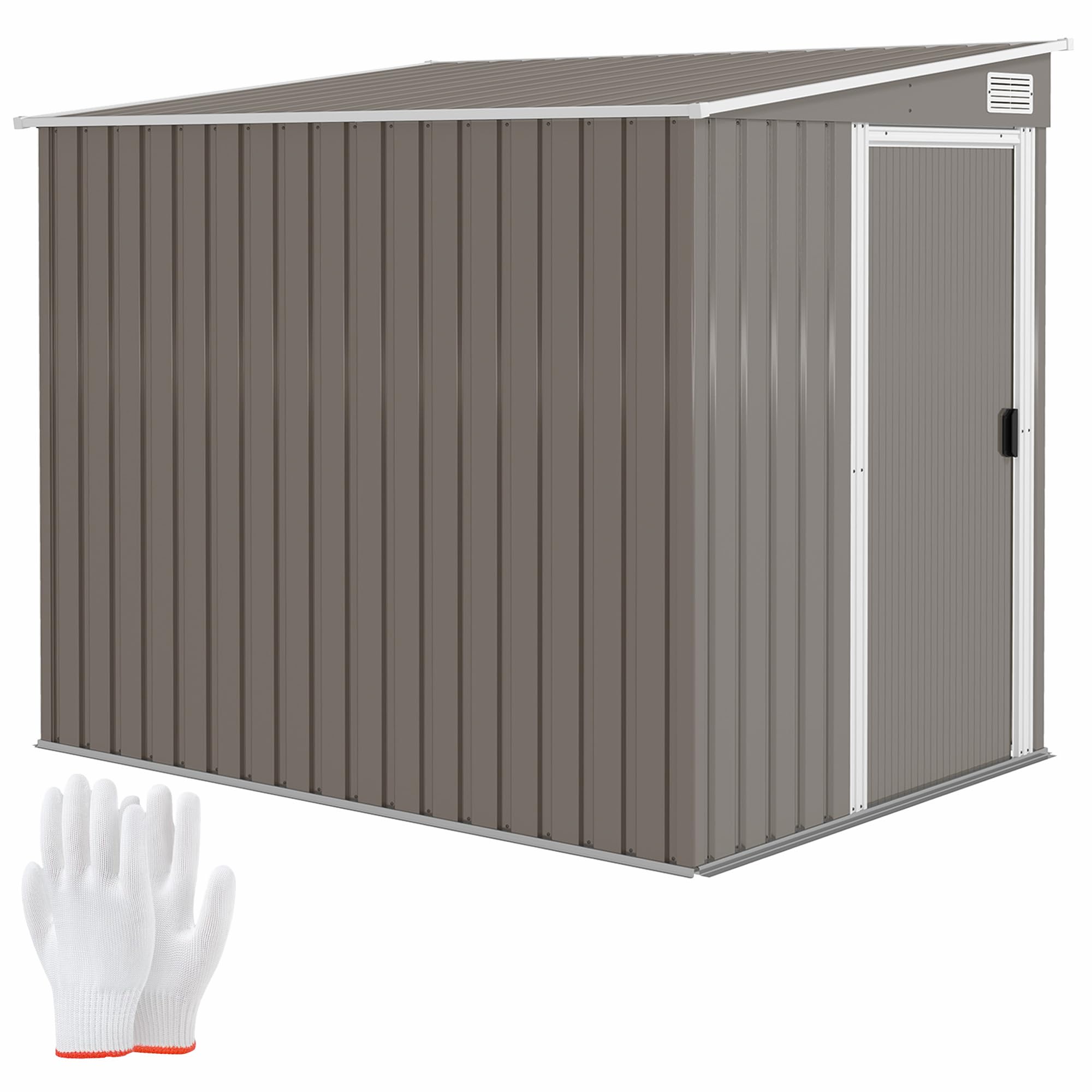 Outsunny Metall Gerätehaus 2,81m² 154x206,5x181 cm Geräteschuppen mit Pultdach Schiebetür wetterfest Hellgrau