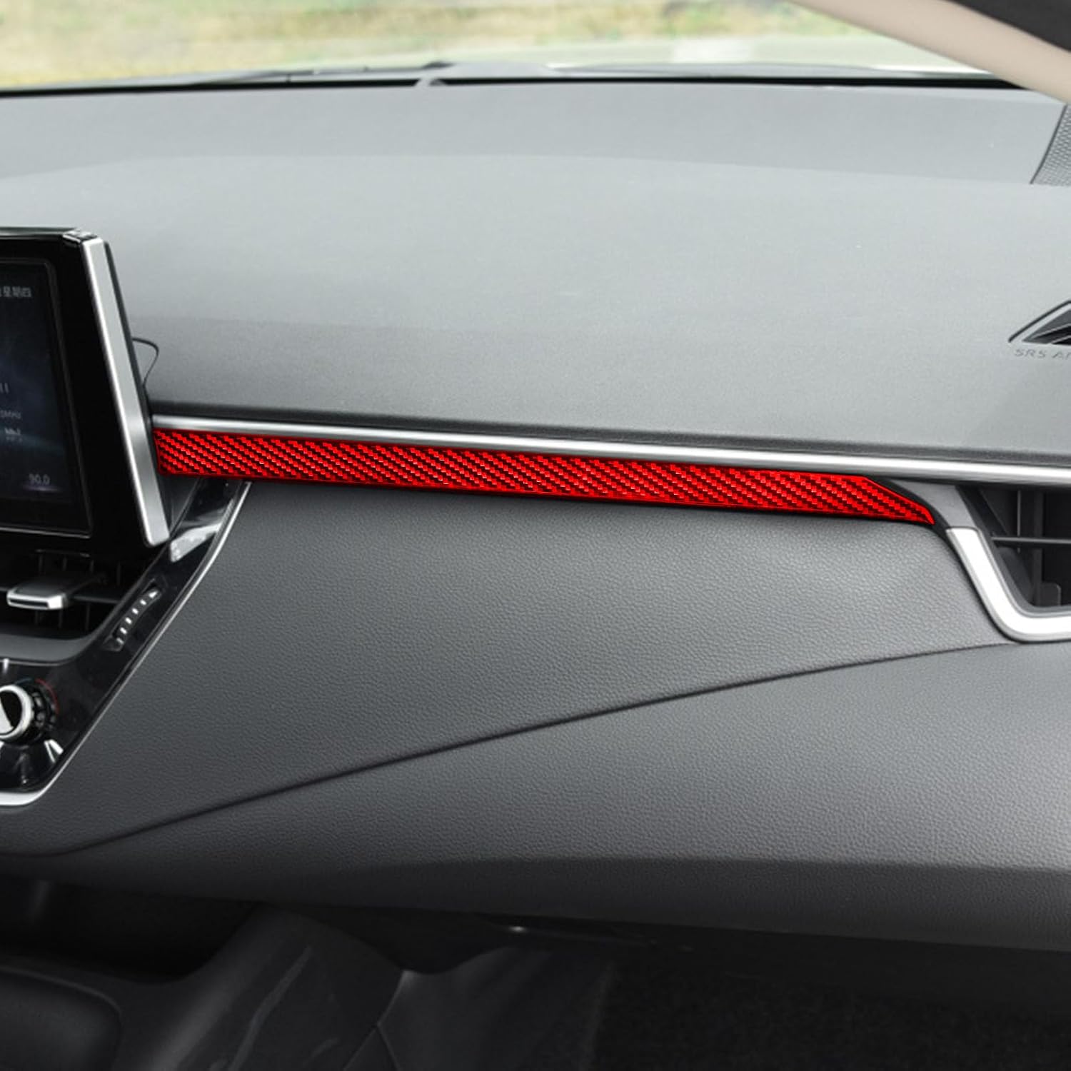 Red Carbon Fiber Fit for Toyota Corolla & Cross 2020-2026 Hybrid Hatchback L LE XLE SE XSE FX Accessories Car Passenger Side Center Console Dash Trim Strips Cover Interior Sticker 2PCS