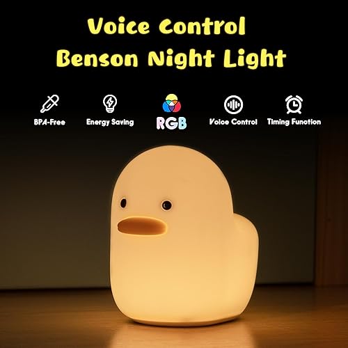 Miniatura 2 de UNEEDE Luz nocturna LED Benson con control de voz, lindo pato de silicona para guardería, lámpara de mesa recargable, lámpara de mesa con sensor