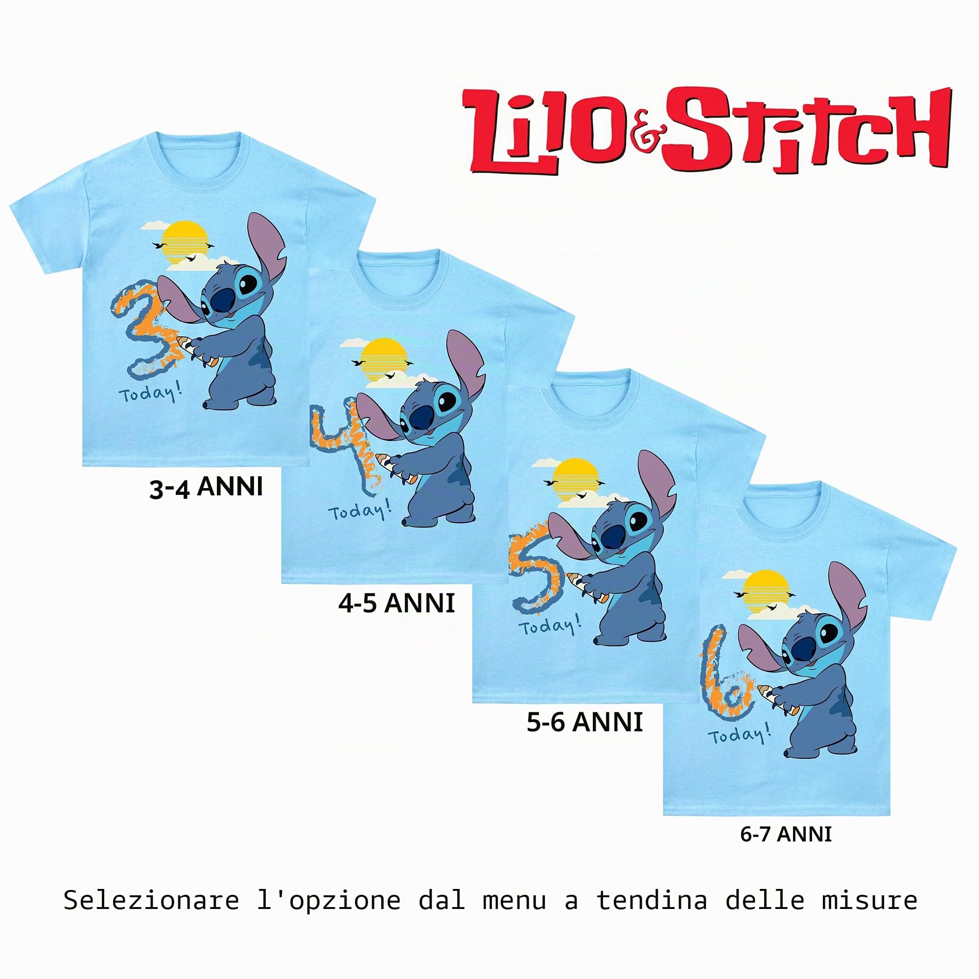 Disney T Shirt Bambino | Maglietta Stitch Ragazzo | Maglia Ragazzo Compleanno | Blu 3-4 Anni '3 Oggi'