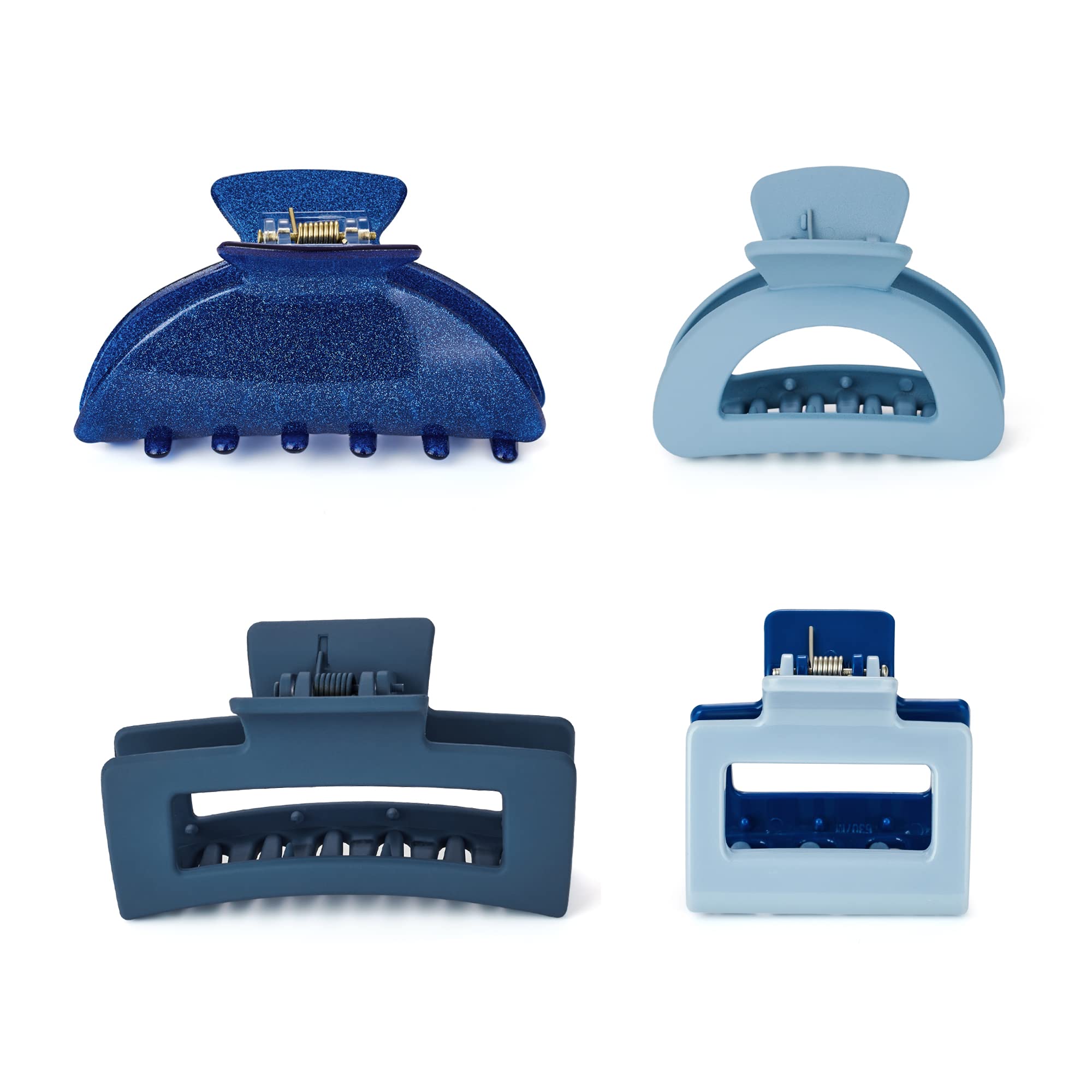 LILIE&WHITE4 Pack Blue Hair Claw Clips In Large And Medium Rectangle, Matte Shiny Hair Clips for Women Thin Thick Curly Hair