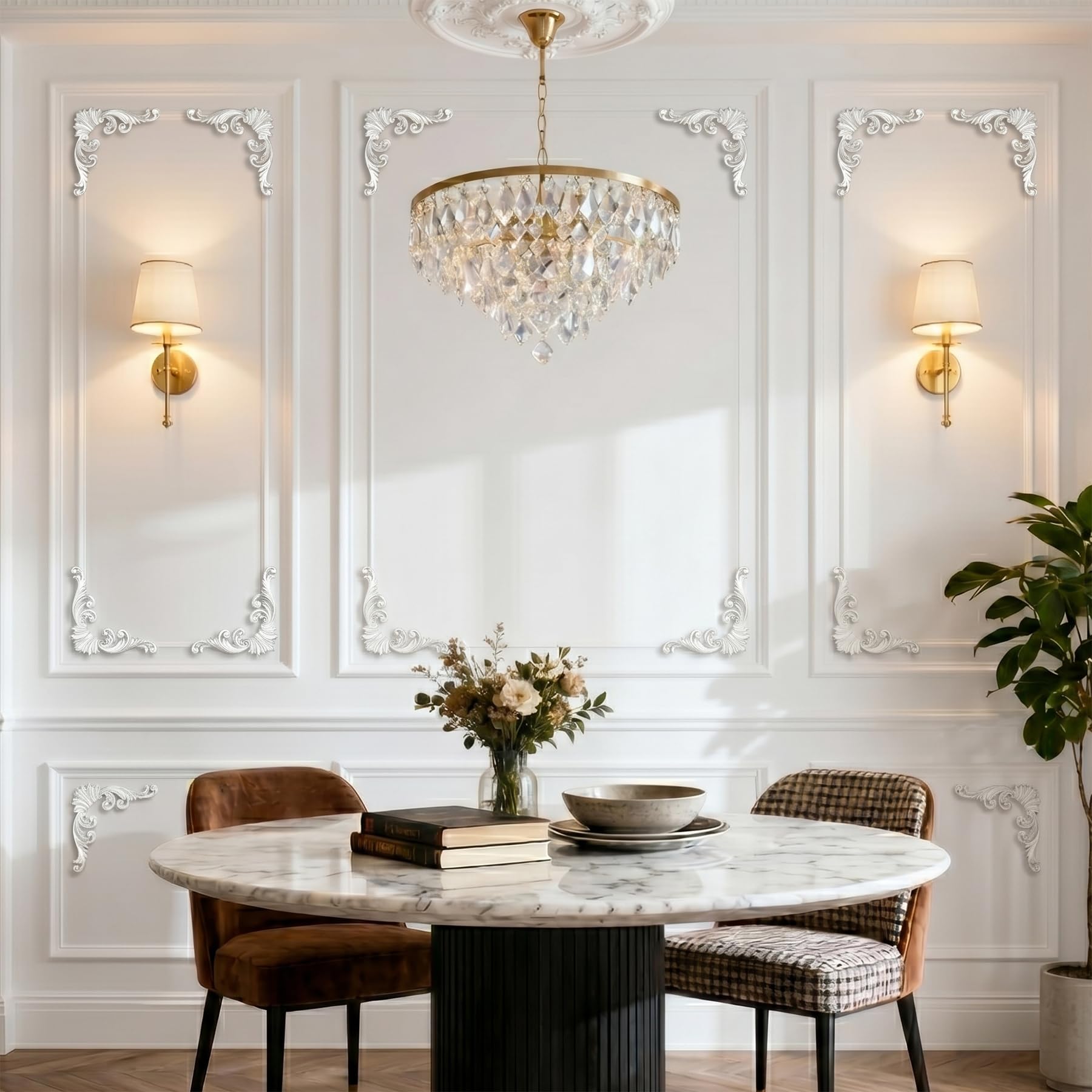 4 PCS Angolari Decorativi per Pareti E Soffitti in PU Modanature Angolari 3D con Decorazioni Floreali Profili Decorativi Verniciabili per Cornici E Angoli Elegante Finitura
