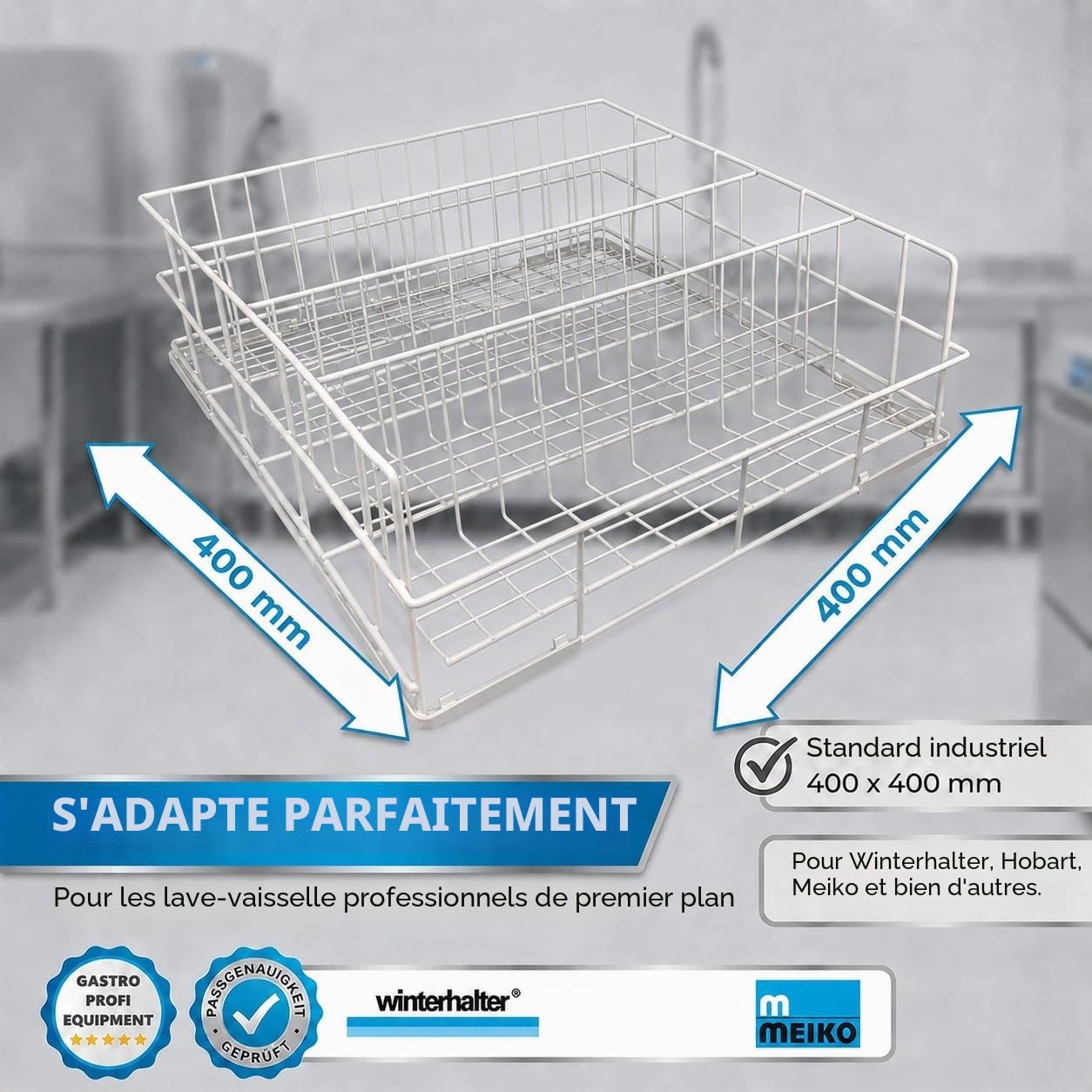 Panier de lavage pour verres, paniers en treillis métallique 400x400 mm – 4 rangées | Fabriqué en UE | restauration panier à verres | dimensions et nombre de rangées au choix
