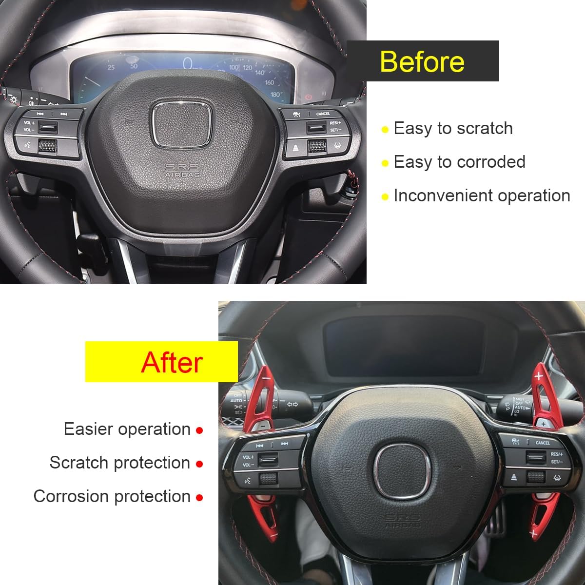 Aluminum Paddle Shifter Extensions Compatible with Honda Civic 11th 2022-2026 for CR-V Accord Pilot 2023-2026 Accessories Car Paddle Shift Extended Interior Shift Cover Trims -Red