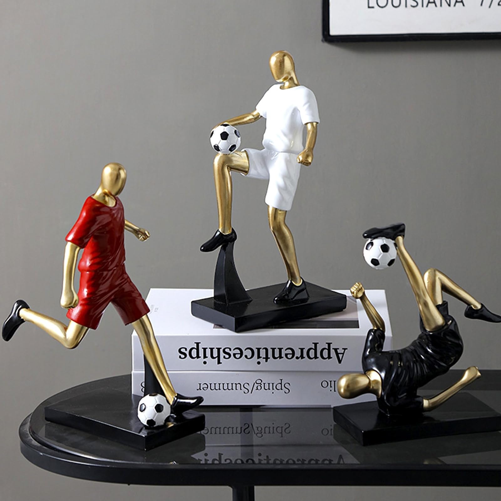 dekoracja biurka 24 cm statuetka dekoracyjna – figurki piłkarskie piłkarskie piłkarz statuetki sportowe rzeźba stołu świetny prezent wystrój domu, dekoracje rzemieślnicze dla mężczyzn chłopca Livin