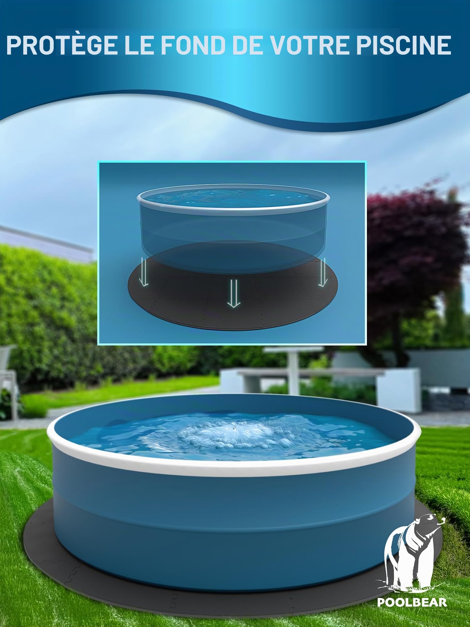 PoolBear Tapis rond pour jacuzzi - 240 cm - Tapis de protection de sol pour jacuzzi extérieur - Tapis de piscine - Protection du sol - Noir