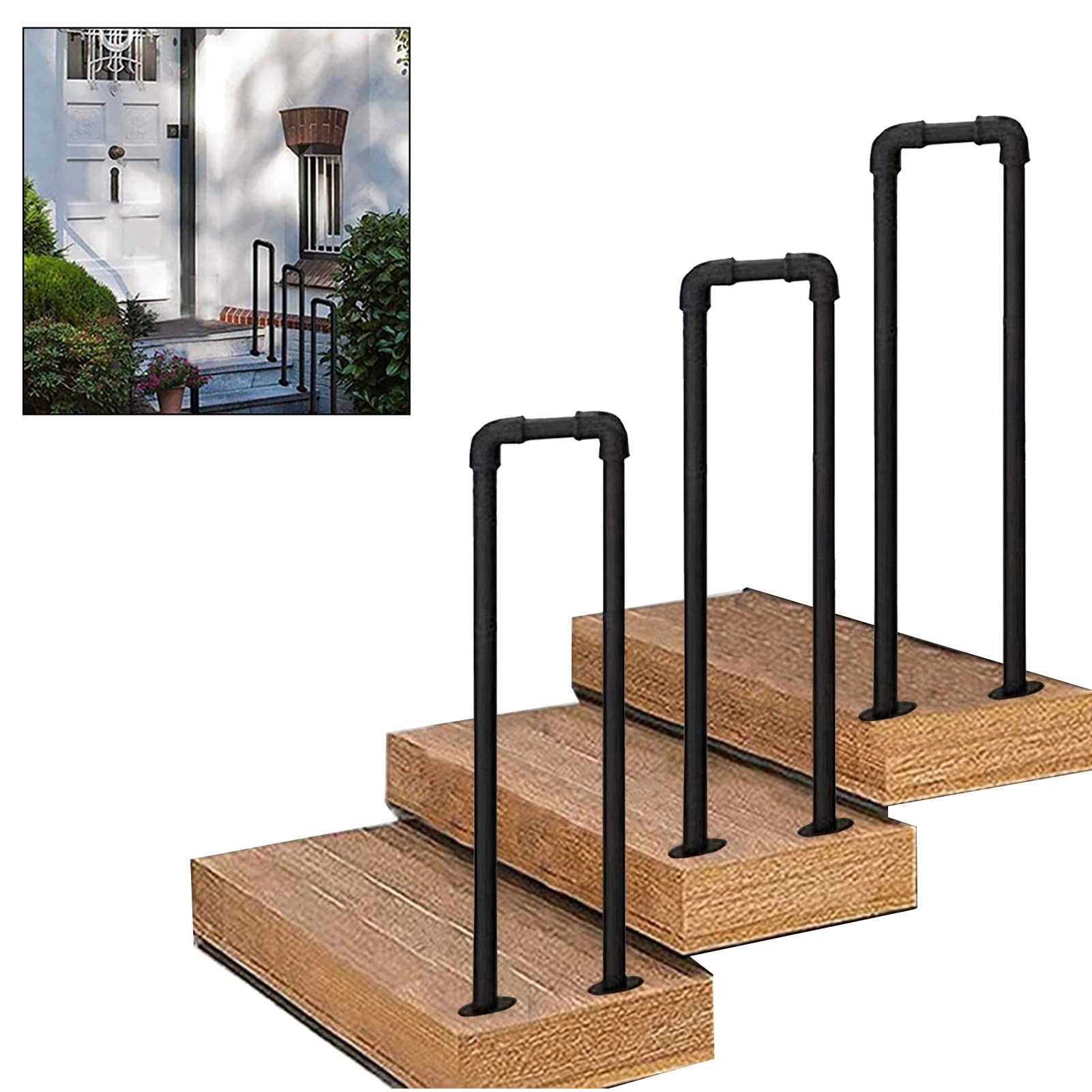 KHLMSRXJ Industrial Indoor and Outdoor Stair Handrails, Powder Coating Stair Railings Handrail Kits, Arched Wrought Iron Stair Rail, Matte Black Hand Rails Armrest for Porch Garden/35Cm(1.1
