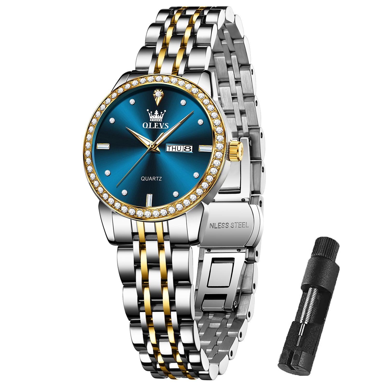 OLEVS Simple Watches for Women Stainless Steel Dress Watch for Womens Analog Quartz Small Dial Fashion Wrist Watches Reloj de Mujer Waterproof Luminous