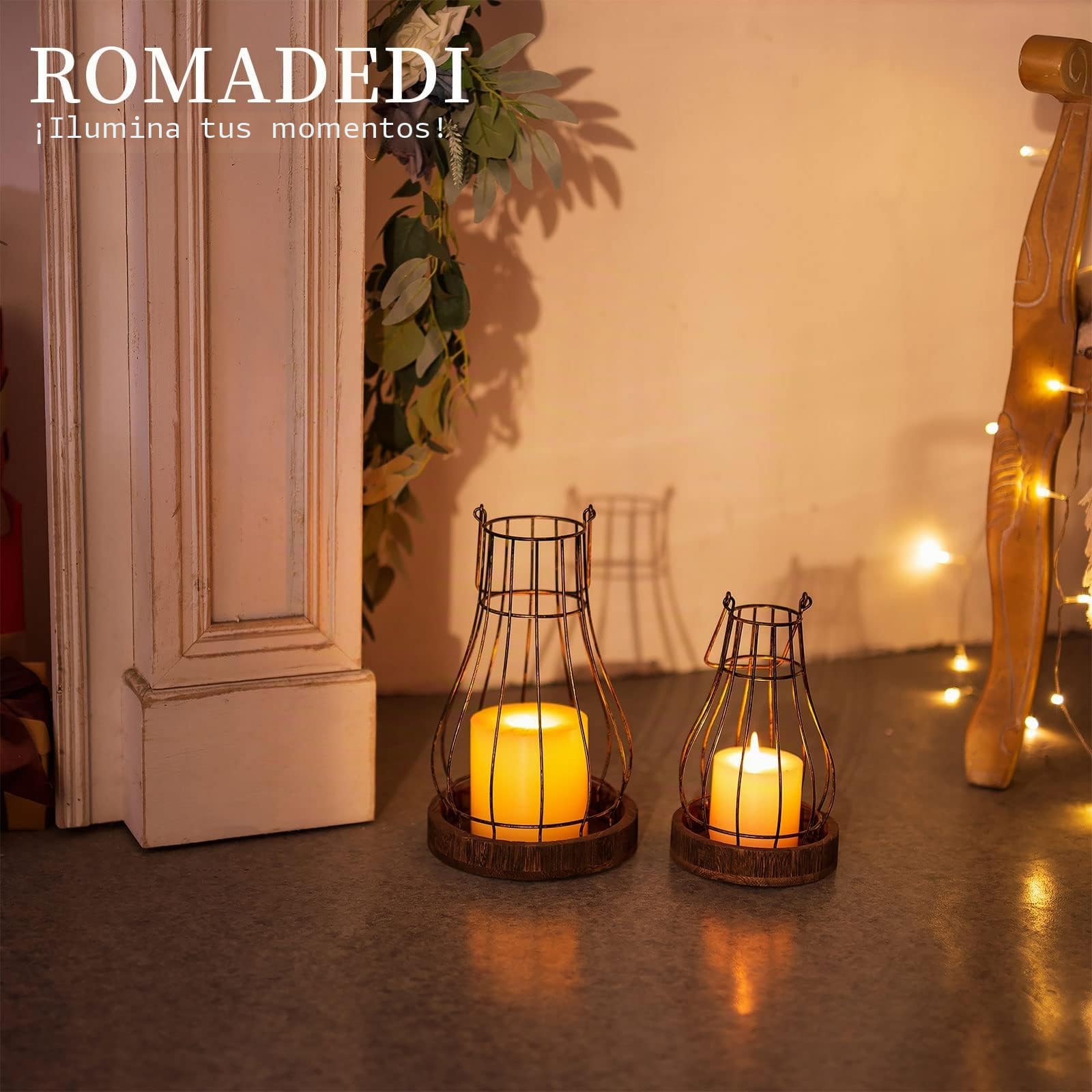 Romadedi Farol para decoración del hogar, portavelas rústico, faroles decorativos para velas, sala de estar, cocina, comedor, mesa de centro, chimenea, repisa al aire libre
