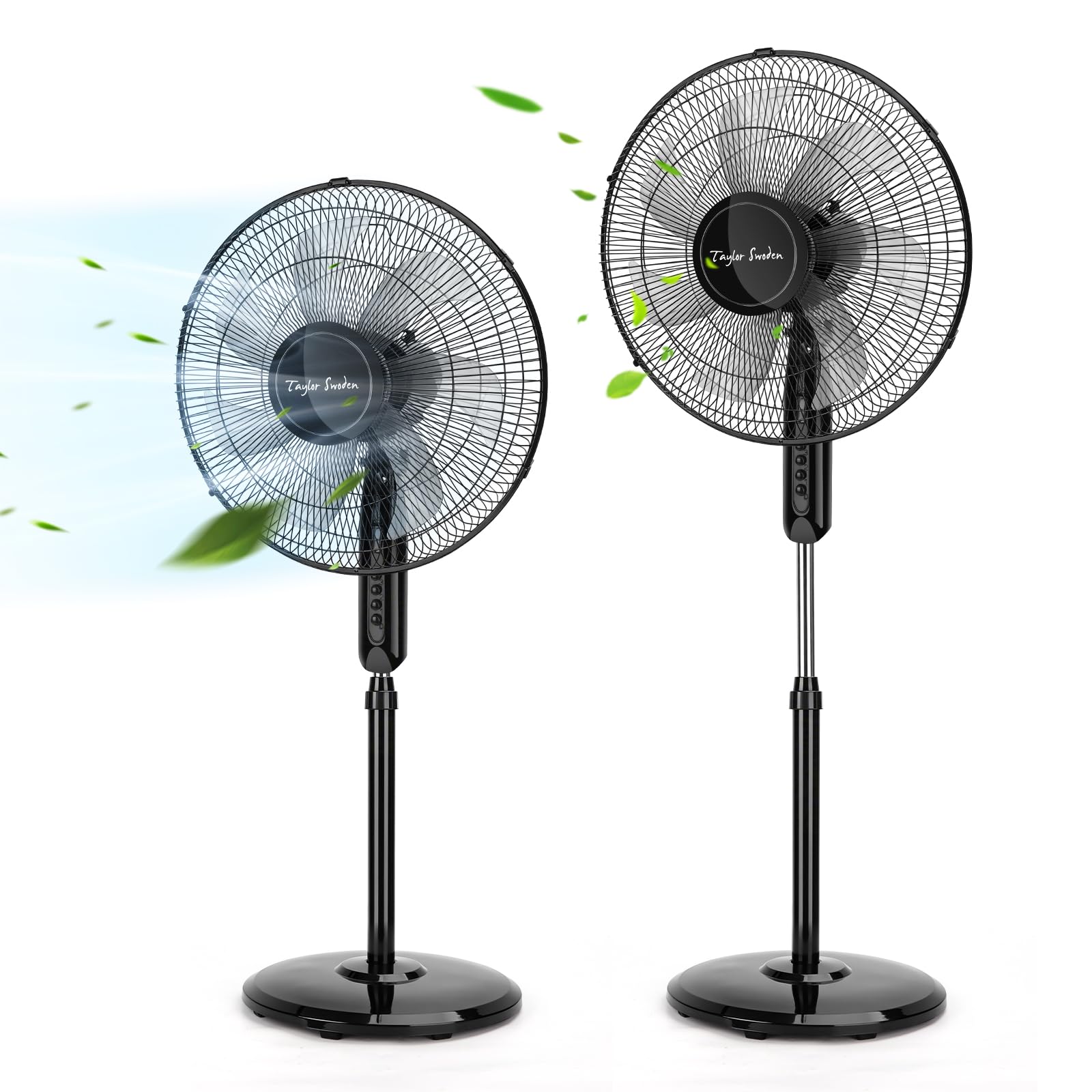 Taylor Swoden 7 Aspas Ventilador de pie Potente, 3 Velocidades, 50W Ventiladores, Altura Regulable, Oscilante, Rejilla de Seguridad, Base Estable, Negro, 43x40x120cm, *2