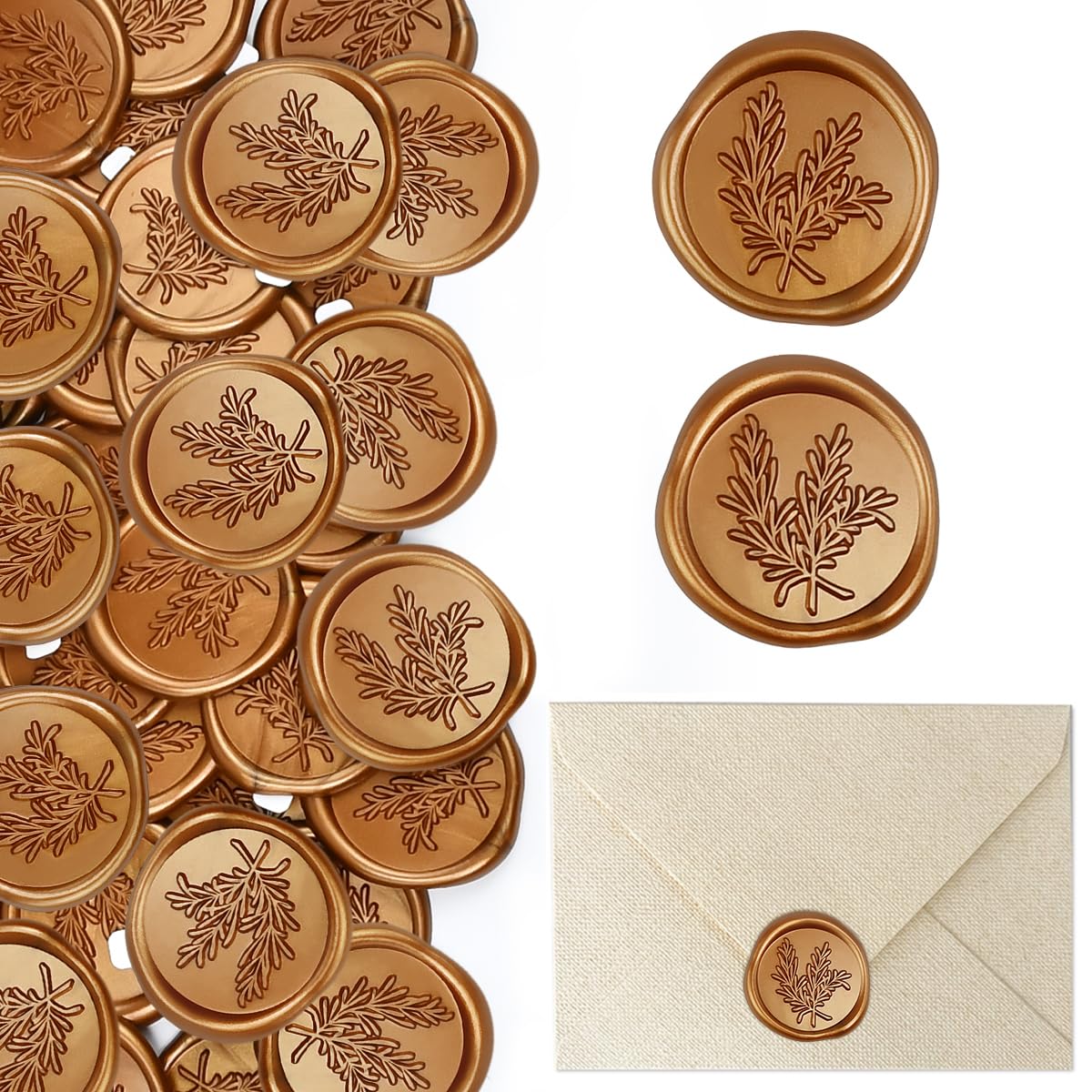 50PCS Sellos de Cera Autoadhesivo Pegatinas, Sellos de Lacre Adhesivo con Patrón de Romero, pegatinas para Sellar Sobres Doradas, Juego de Sellos de Pegatinas para Sobres de Boda Invitacion