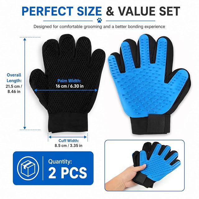 Foto 2 de 7 de Aelxveba 2PCS Guante De Cepillado para Mascotas, Pack De Guantes Quitapelos De Silicona para Perros Y Gatos