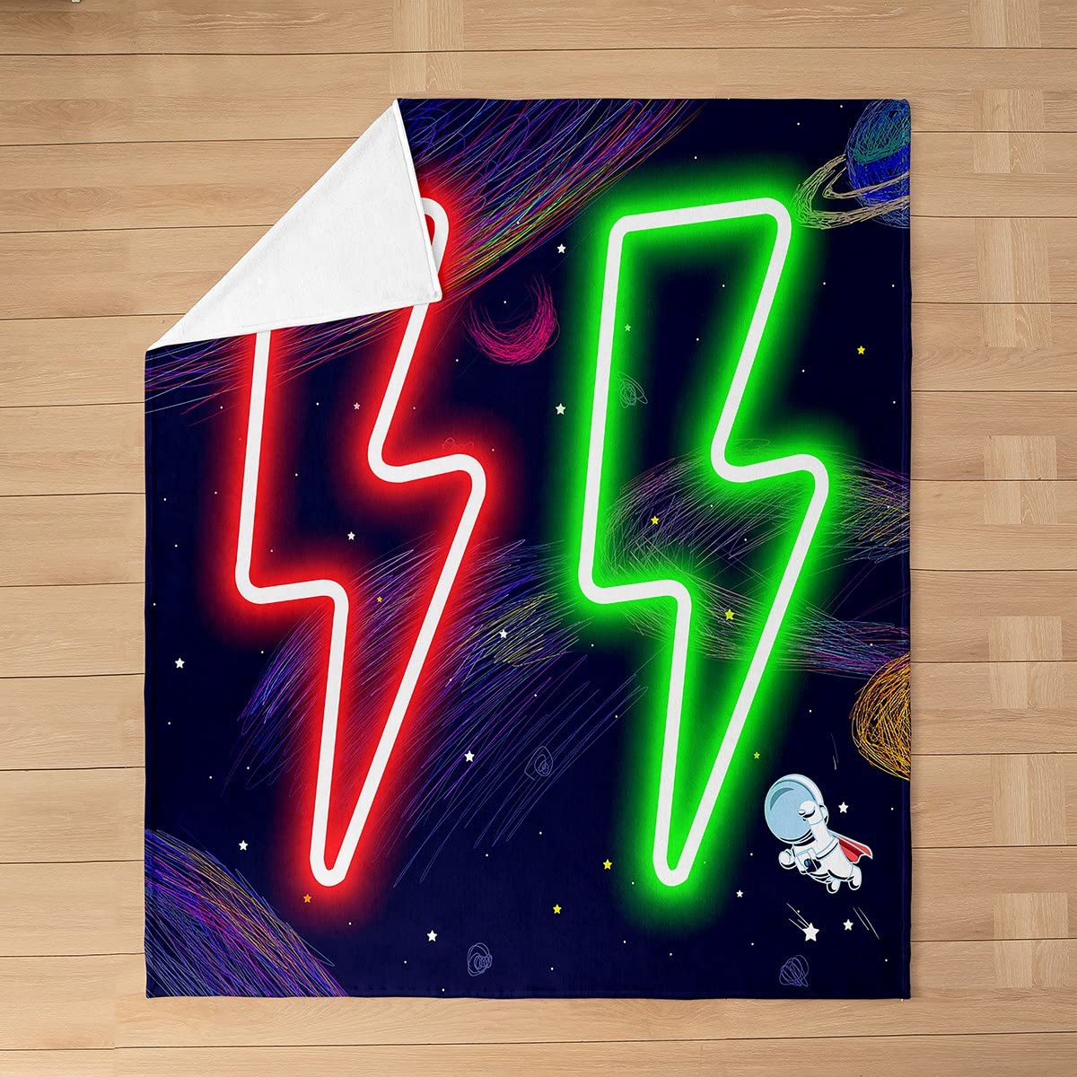 Lightning All Season - Coperta da letto per bambini, con luci al neon, coperta in pile per galassia e arte sfocata per bambini, ragazzi, ragazze, in microfibra, verde, rosso, in peluche, 20 x 200 cm
