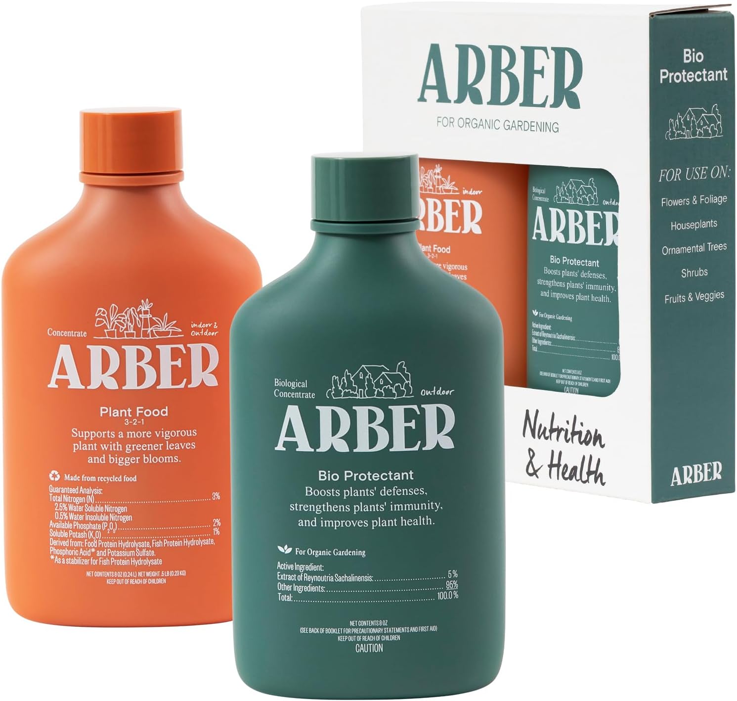 Arber Nutrition & Health Starter Set | Organic Plant Food & Bio Protectant | Fungicide, Root Stimulate & Fertilizer | Boost Bloom Growth | Indoor & Outdoor Gardening Solution | Liquid Concentrate