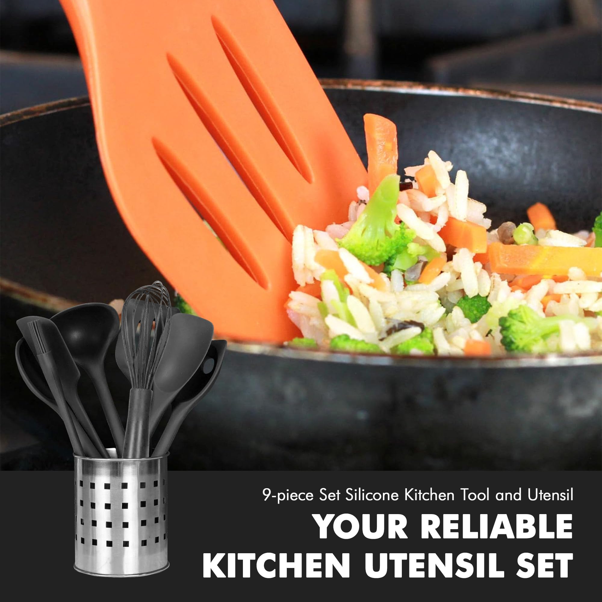Chef Craft 42125 Hochwertiges Silikon Küchenhelfer und Utensilien-Set, schwarz