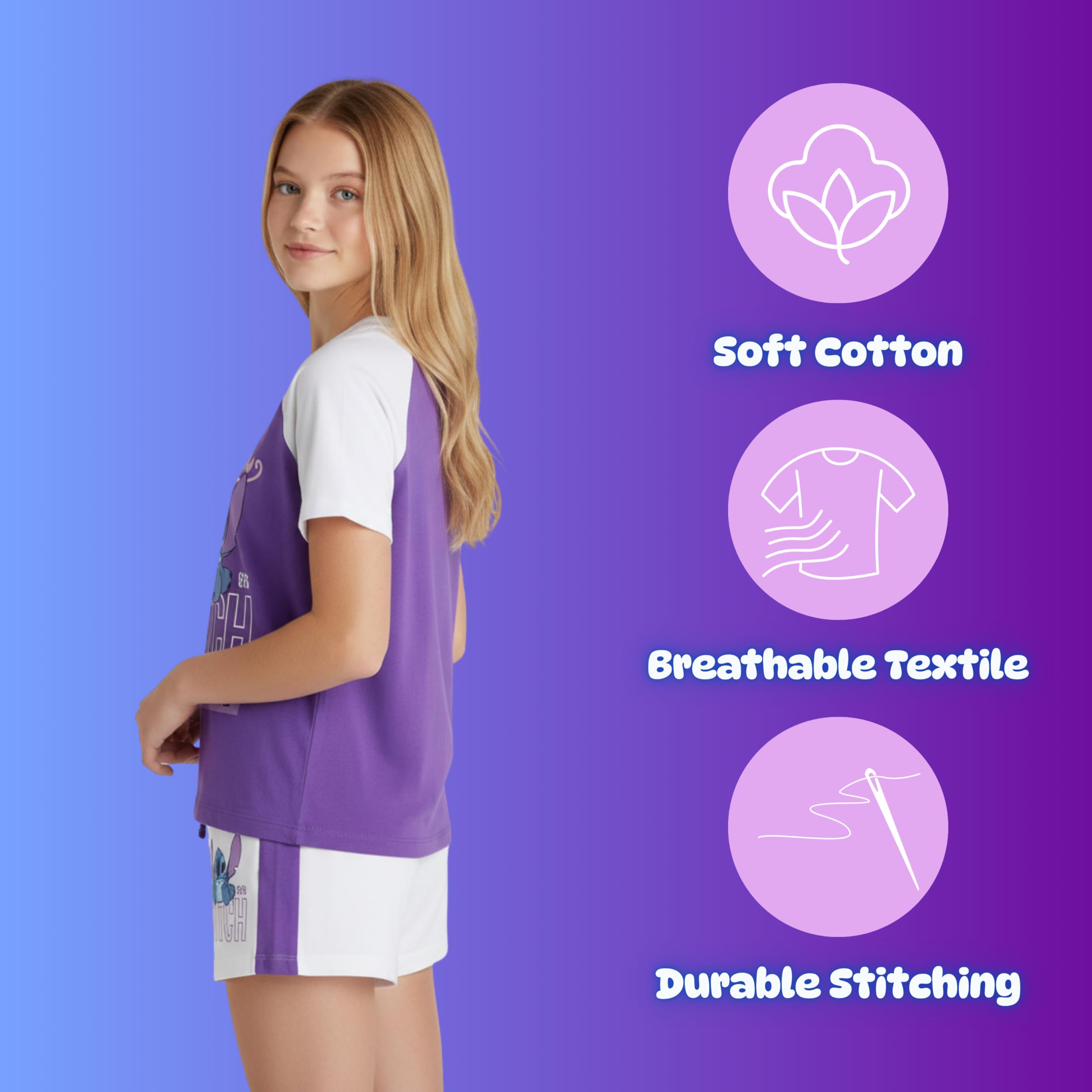 Disney Stitch Camiseta y Pantalon para Niña, Conjunto 2 Piezas Camiseta Manga Corta y Pantalon Corto, Tallas 8 a 14 Años