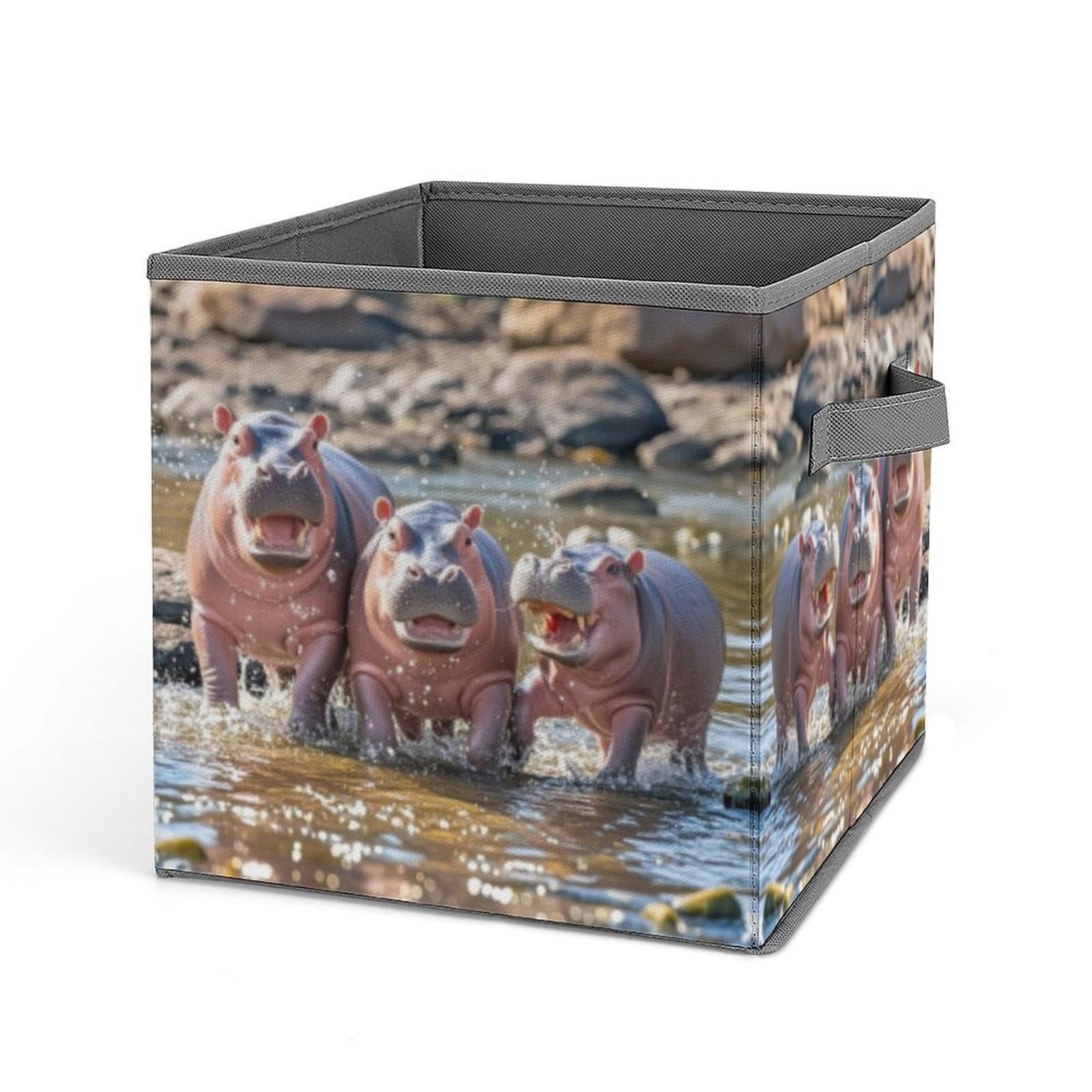 FekiLoot Hippos Folding Storage Bins with Handles Large Fabric Storage Cube Storage Organizer Heavy Duty Closet Organizer Sturdy Collapsible Bin Foldable Baskets