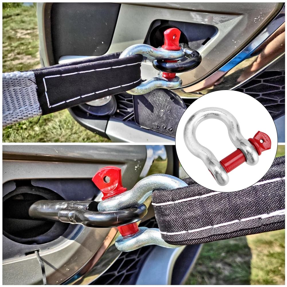 2er Set Schäkel Aus Kohlenstoffstahl – Geschweift, Mit Stift, Max. 1 T Traglast, Rot/silber, Für Abschleppen, Heben & Camping