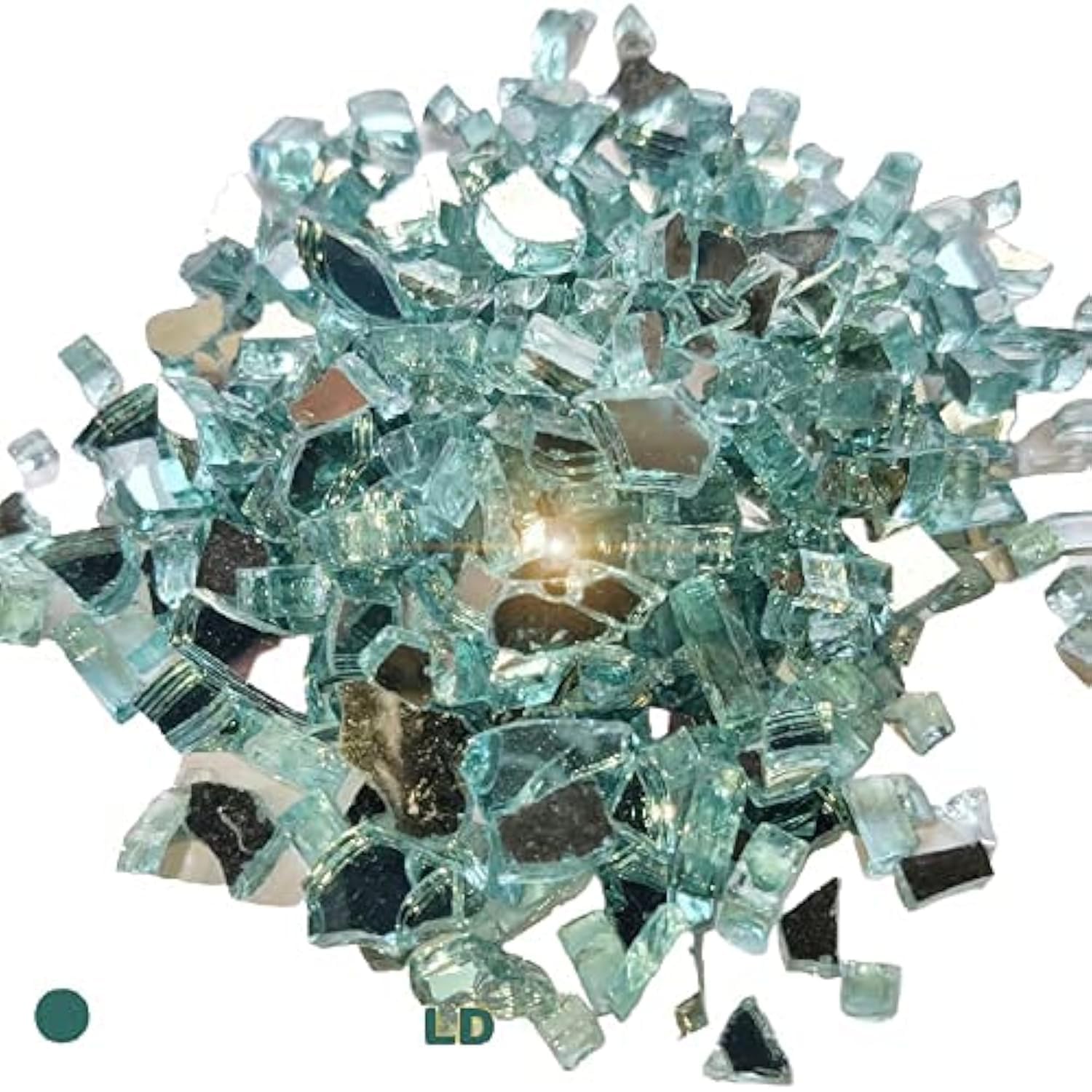 R H LIFESTYLE Crushed Glass/Fire Pits for Resin Art High Luster Fire Glass Used Specially for Resin Art/Geode Art Fire Pit Crafts (Aqua Green Gold 6mm, 200G)