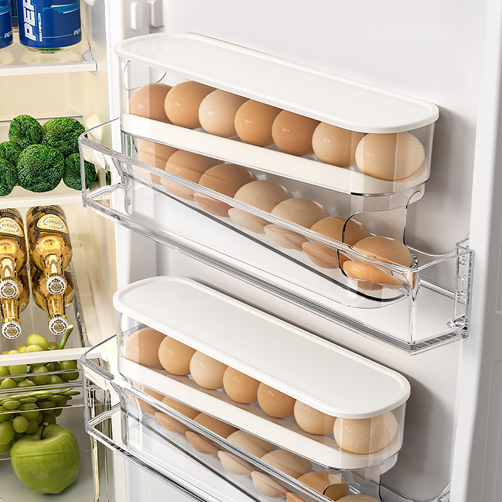 Masroo Auto Rolling Fridge Egg Organizer, Space Saving Eggs Dispenser for Refrigerator Storager, Home Egg Holder, 1 pack