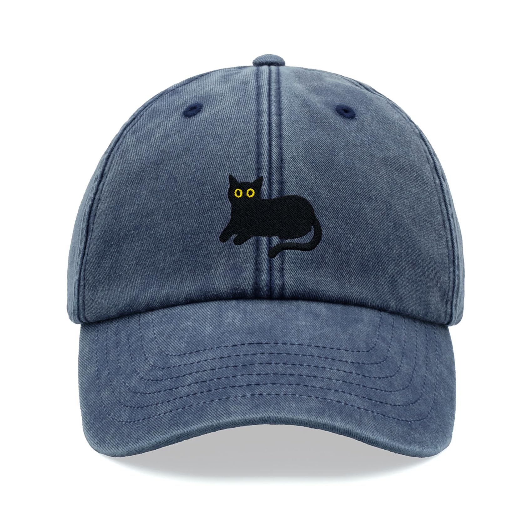 Cap Base Unisex Blue Denim Black Cat Lying Down Baseball Cap Vintage Washed Dad Hat Adjustable