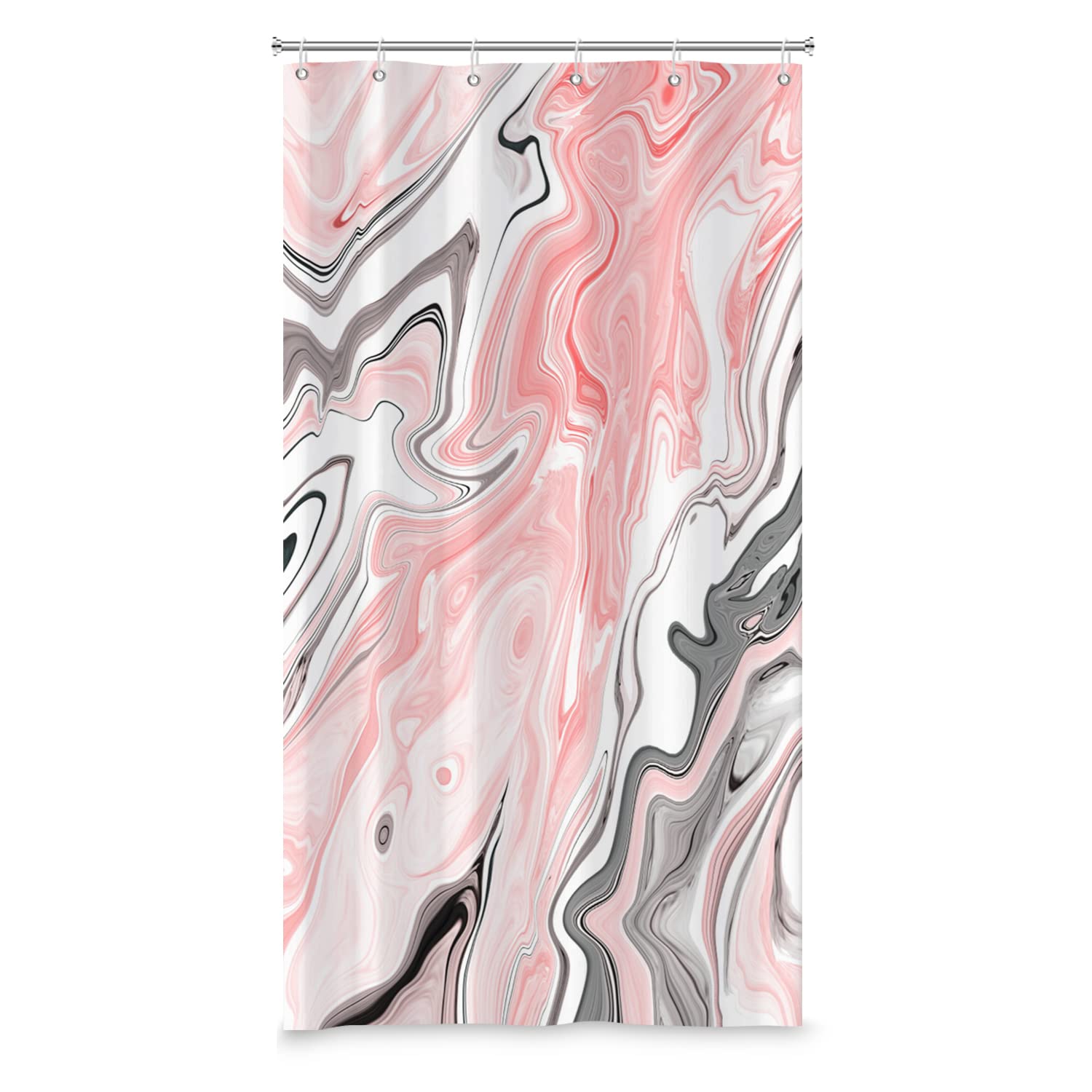 Bovlleetd Pink Marble Textured Shower Curtain Fresh Elegant Watercolor Printed Modern Art Living Room Bath Curtain 36"x72" Waterproof Polyester Fabric Set 6 Holes — image 1