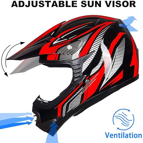 Miniatura 5 de ILM - Casco para niños y adolescentes para motocross, cuatrimoto, motocicleta, todoterreno, gafas y guantes deportivos aprobados por DOT - Modelo