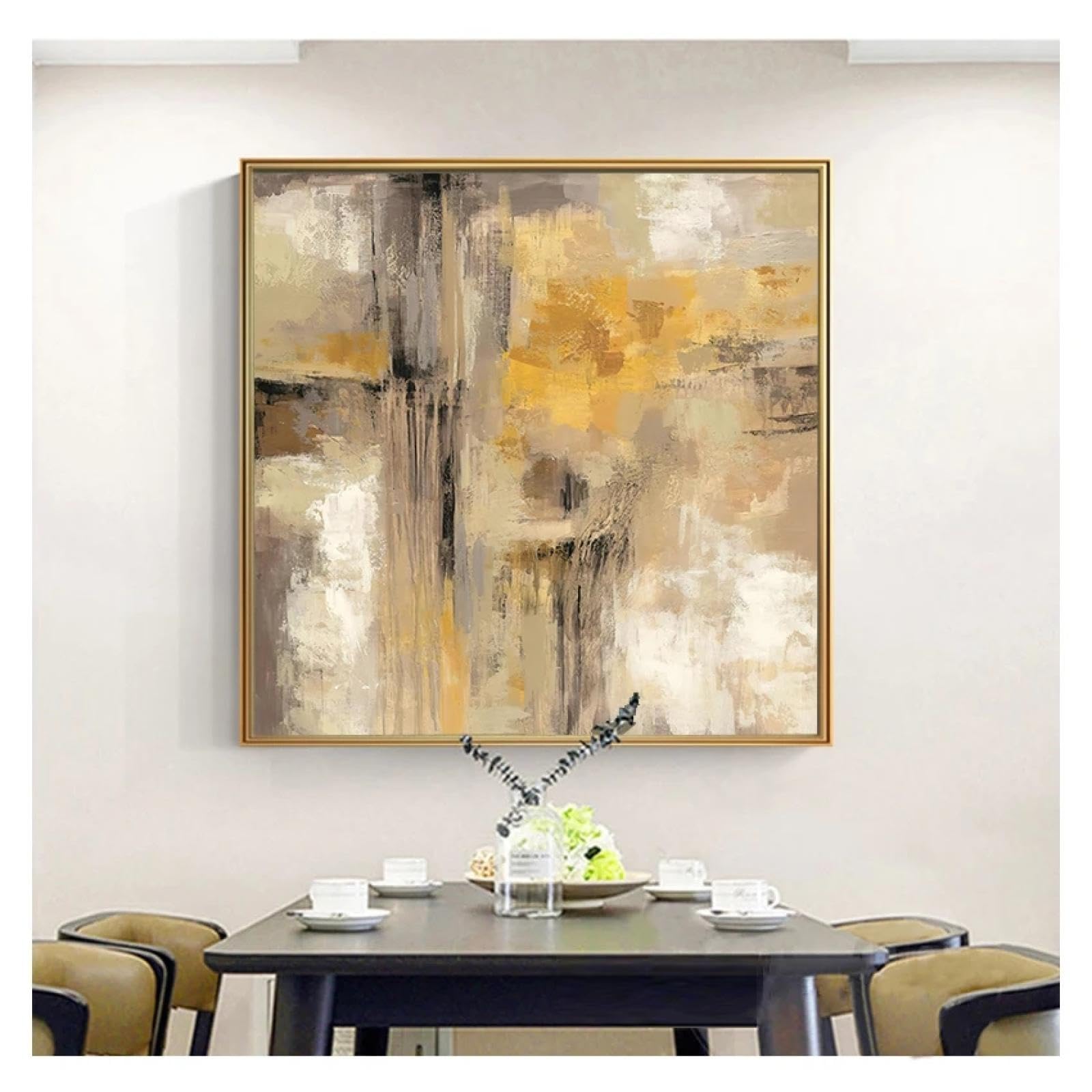 KEMEIQI HD Print Yellow Gray Abstract Oil painting on Canvas Scandinavian Art Poster Wall Picture for Living Room Sofa Home Decor 70x70cm Frameless