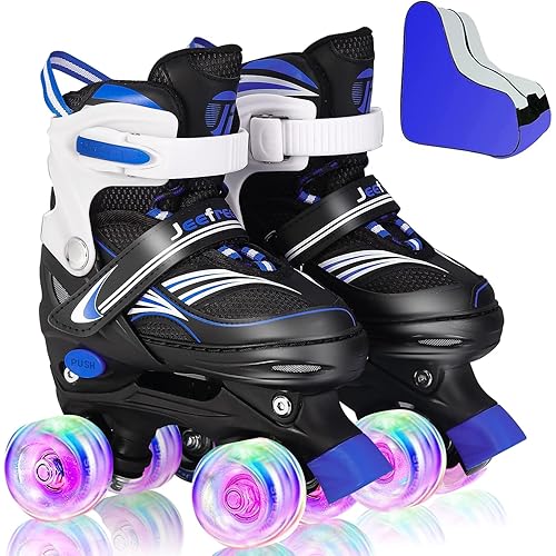 4 Size Adjustable Roller Skates for Girls Boys, Kids Roller Skates with Full Light Up Wheels,Girls Roller Skates for Kids Toddler,Illuminating Purple Pink Blue Roller Skates for Kids Beginners